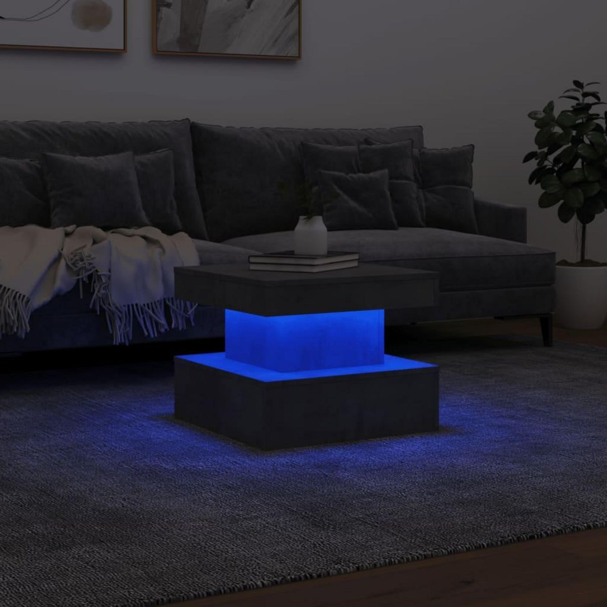 VIDAXL Table basse avec lumieres LED gris beton 50x50x40 cm