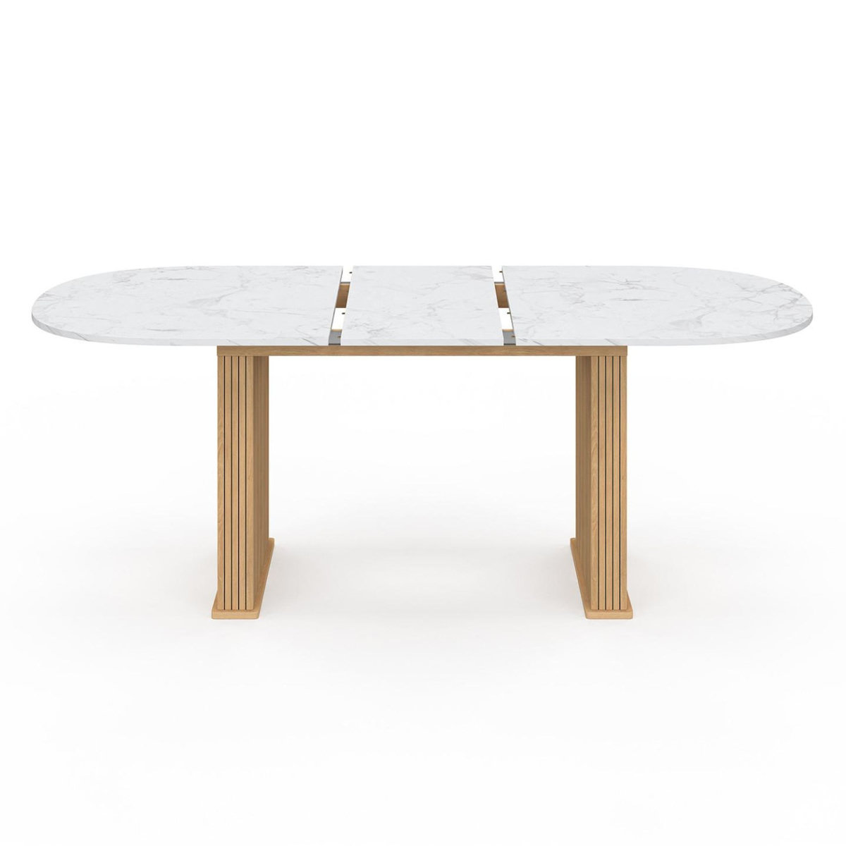 ID MARKET Table à manger extensible ovale JULIETTE 6-10 personnes pieds effet lattes et plateau effet marbre ALASKA 160-200 cm