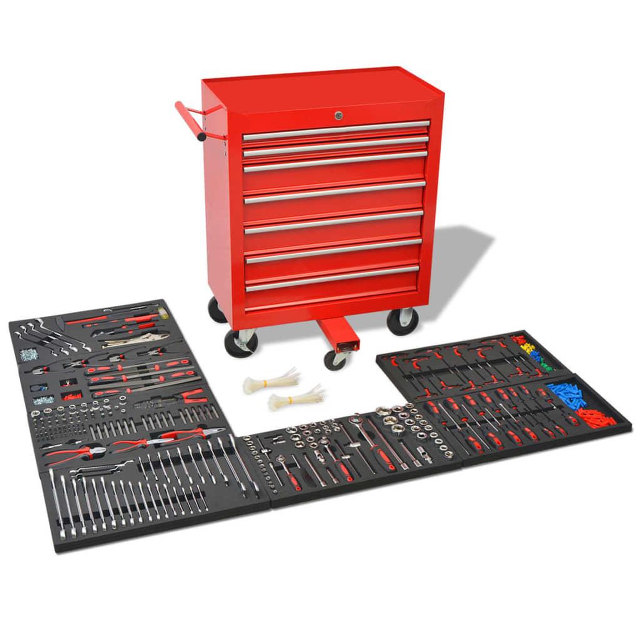 Voir la diapositive 1 : VIDAXL Chariot a outils pour atelier avec 1125 outils acier rouge