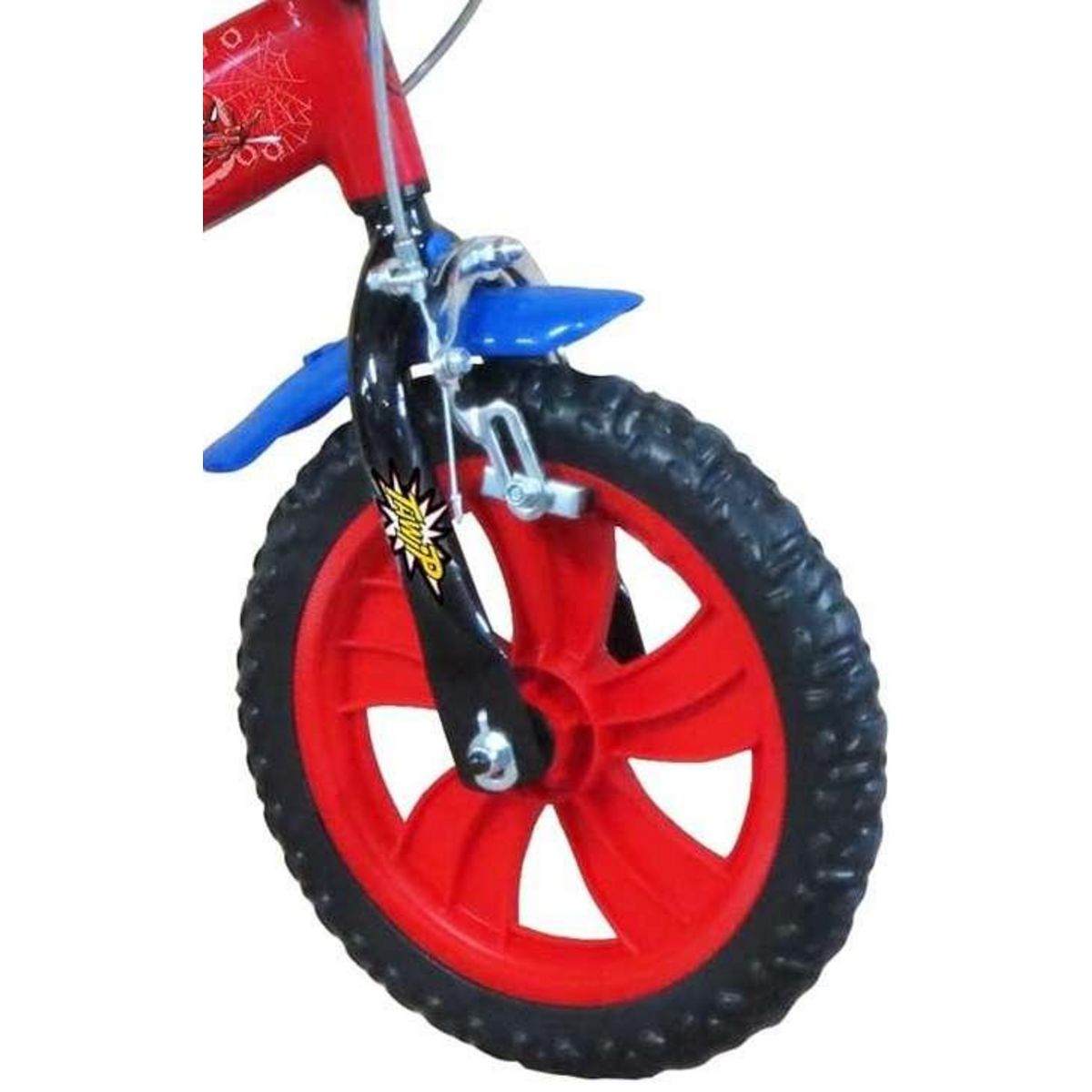 Marvel Vélo enfant - Modèle 12'' Spiderman pour enfant de 85/100 cm avec stabilisateurs - 2 freins - Plaque décorative avant - Porte bidon et roues à bâtons