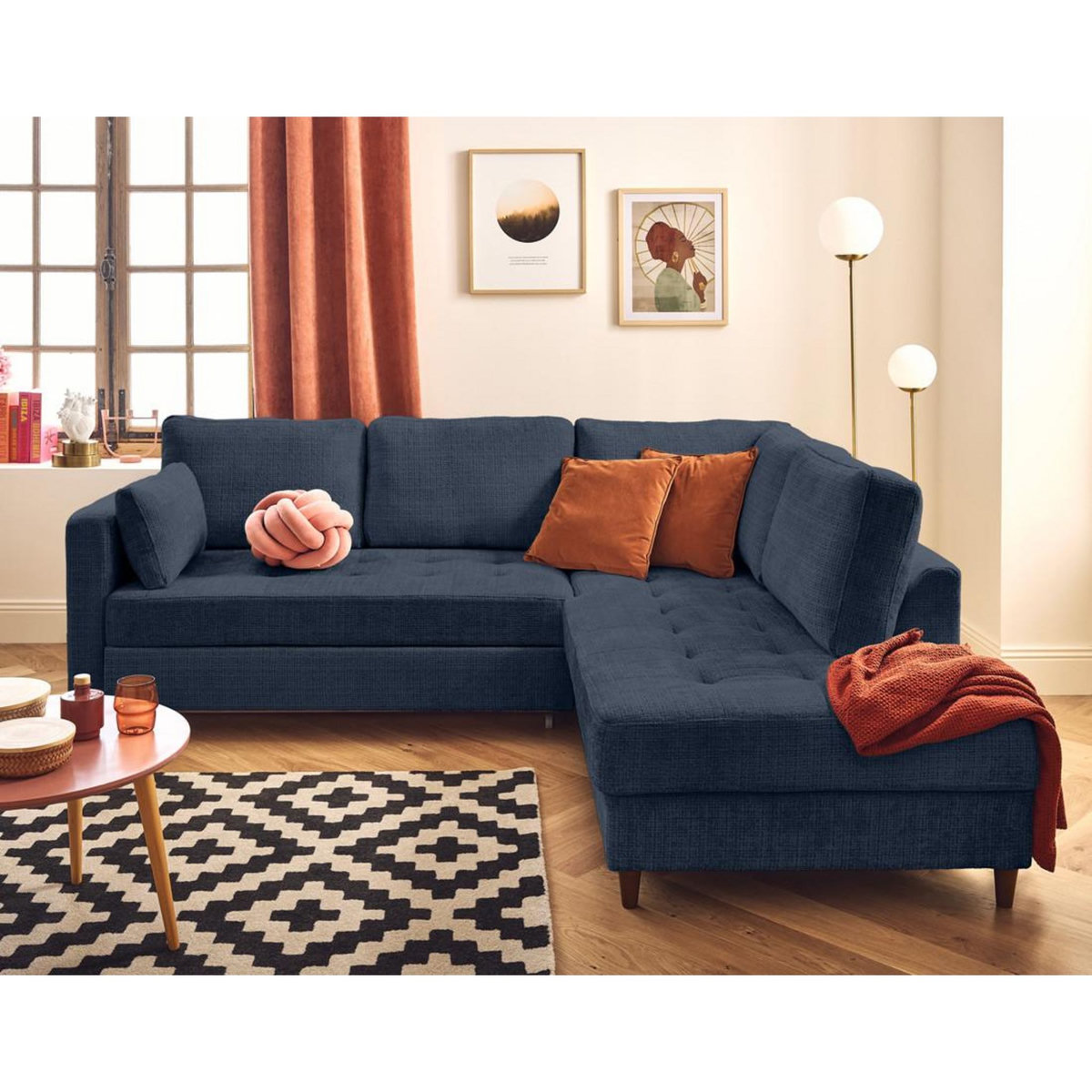 LISA DESIGN Anna - canapé d'angle droit 5 places convertible en velours texturé