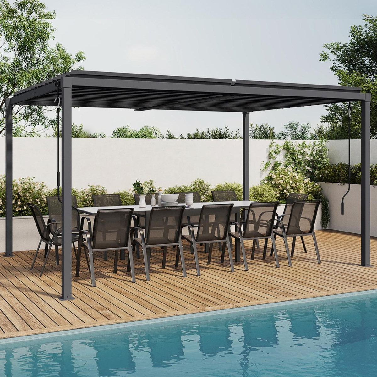 ID MARKET Pergola bioclimatique lames orientables acier 3x4 M gris anthracite