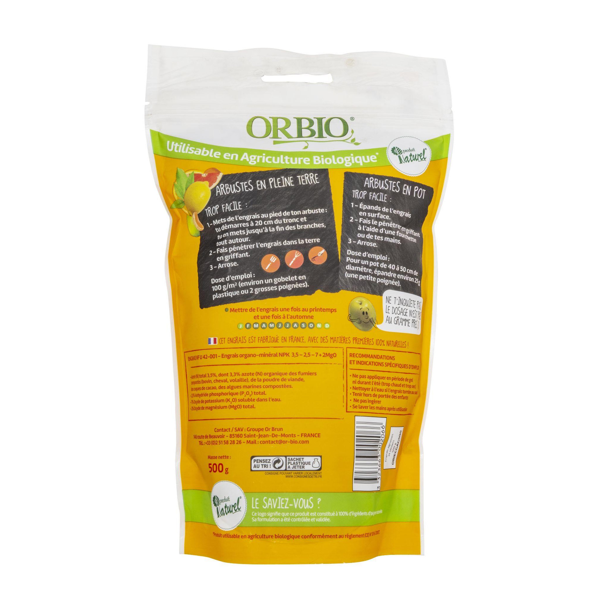 Voir la diapositive 3 : ORBIO Engrais agrumes-oliviers 500g OrBio