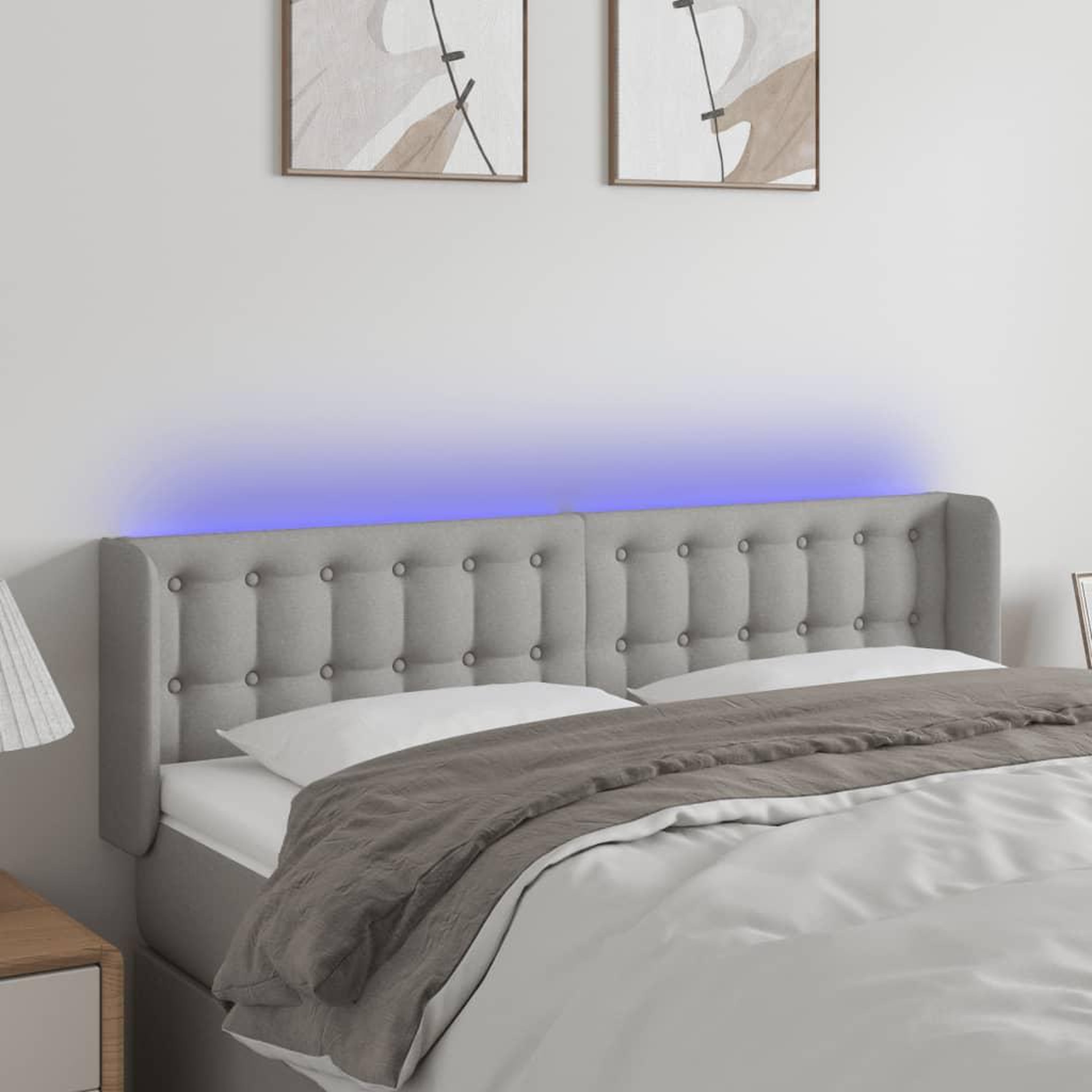 Voir la diapositive 1 : VIDAXL Tete de lit a LED Gris clair 147x16x78/88 cm Tissu