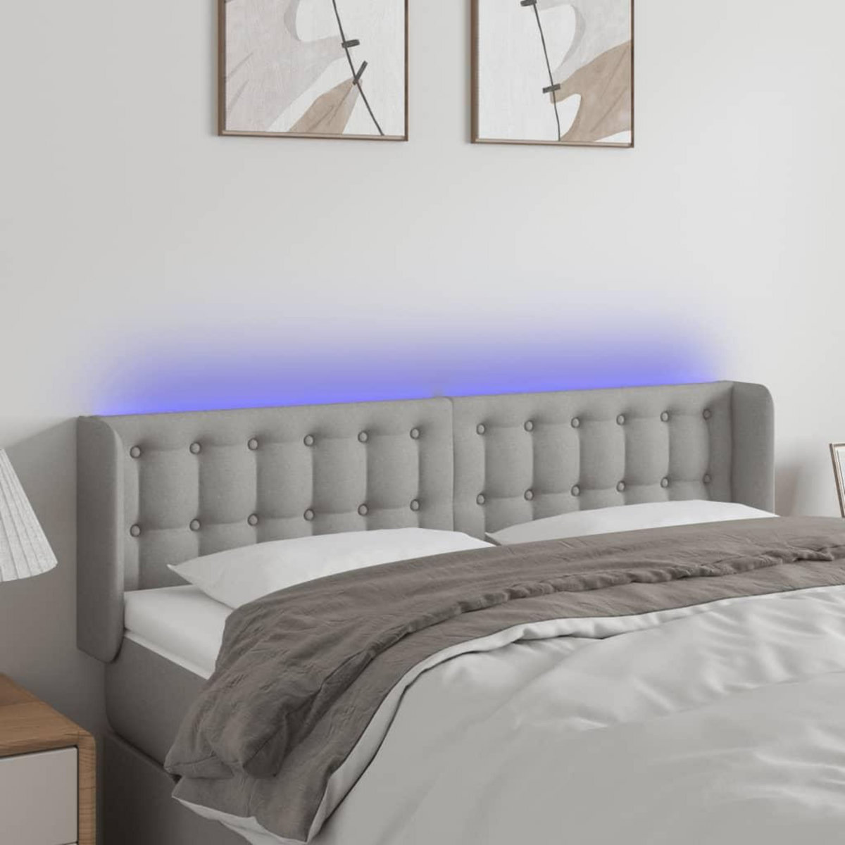VIDAXL Tete de lit a LED Gris clair 147x16x78/88 cm Tissu
