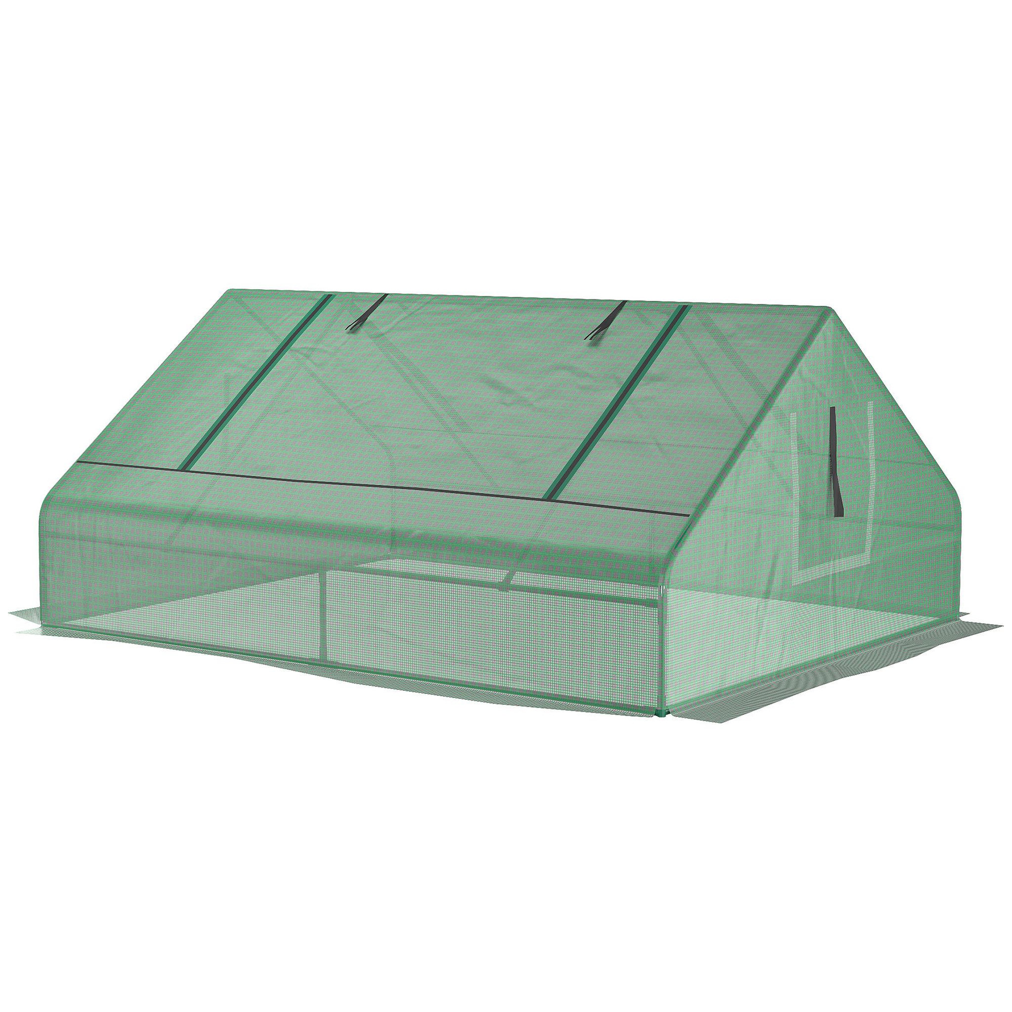 Voir la diapositive 5 : OUTSUNNY Mini serre de jardin 180 x 140 x 80 cm toit 2 pans 2 fenêtres acier PE haute densité 140 g/m² vert