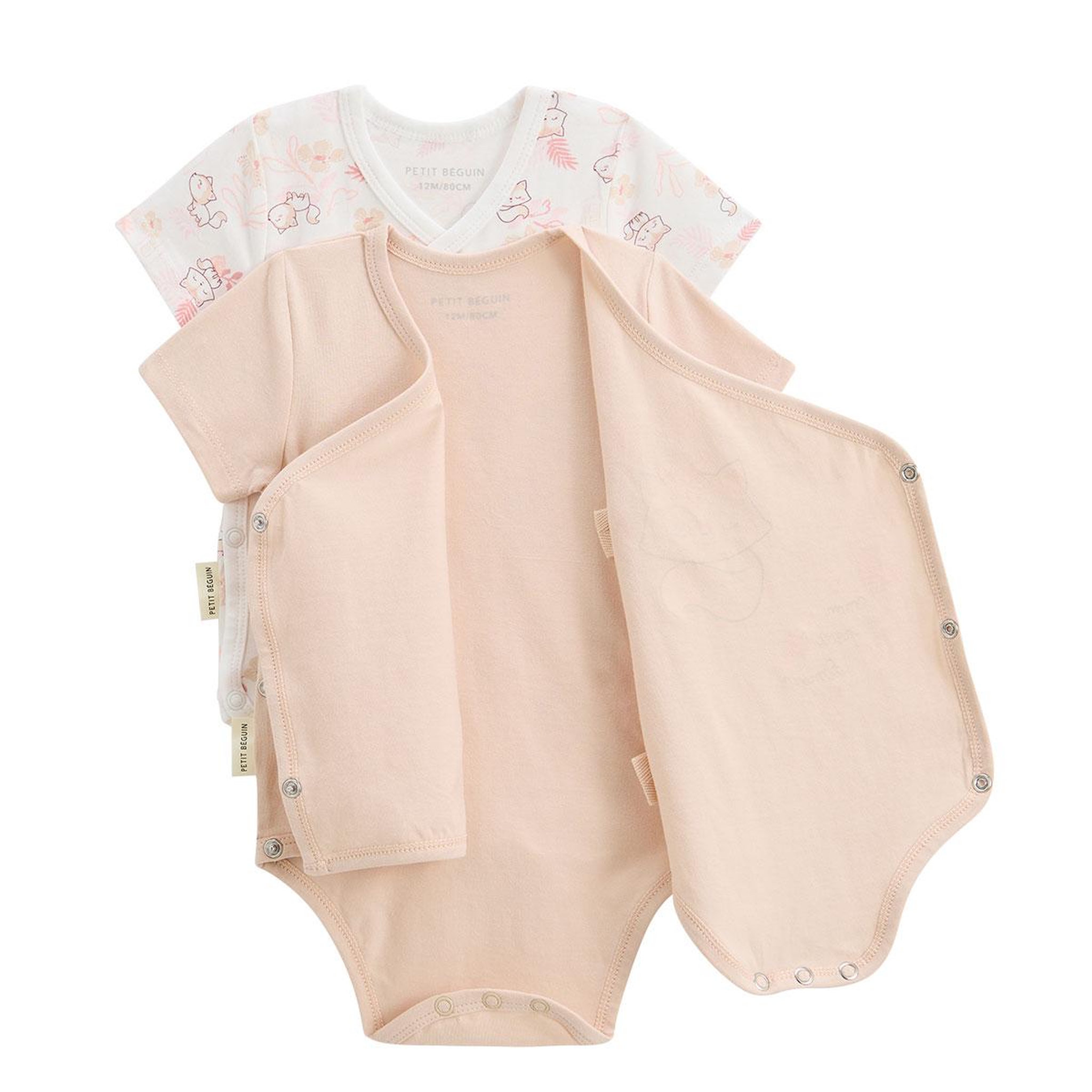Voir la diapositive 2 : Petit Béguin Lot de 2 bodies bébé manches courtes ouverture croisée louison
