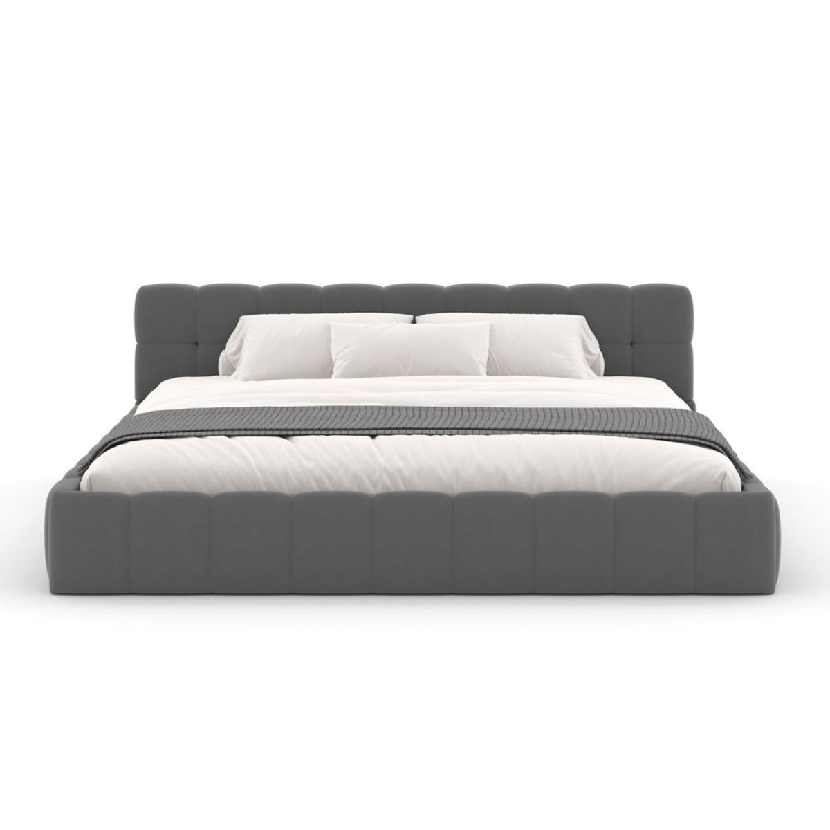 CONCEPT USINE Lit nuage 160x200cm en velours gris KANSAS