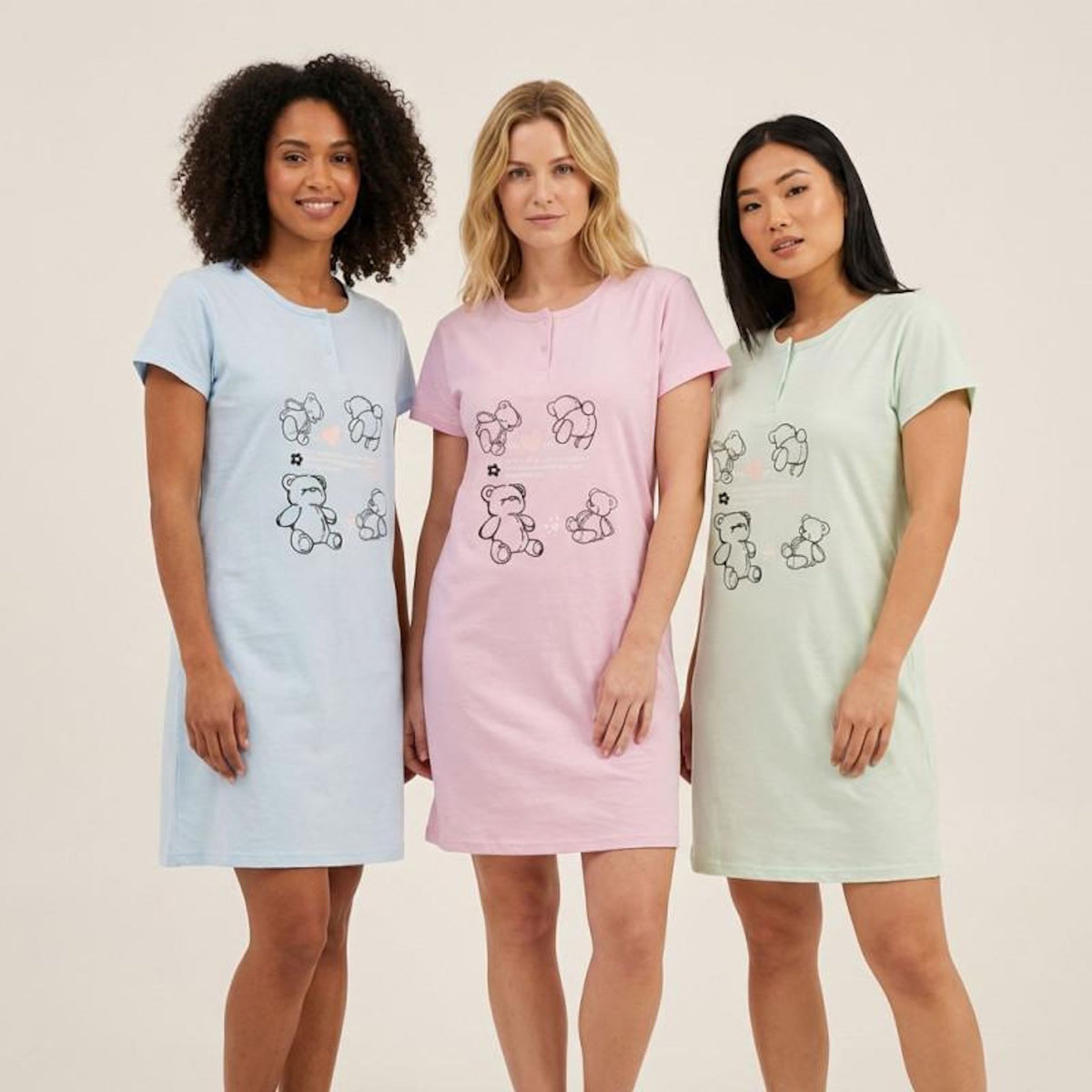 OZABI OZABI Chemise de Nuit Femme Microfibre HELLO BEAR Manches Courtes