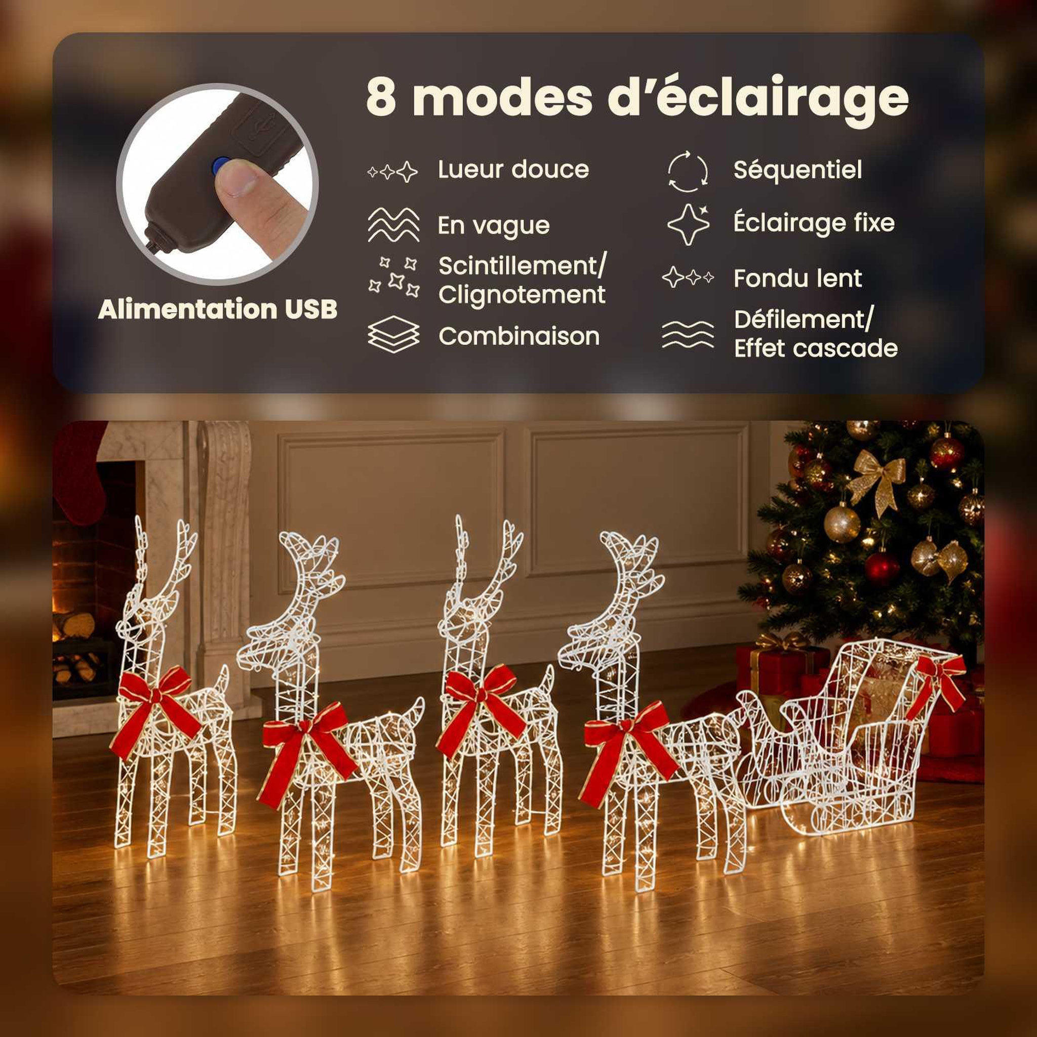 Voir la diapositive 4 : VIDAXL Renne de Noël avec traîneau 5 pc 580 LED Blanc froid