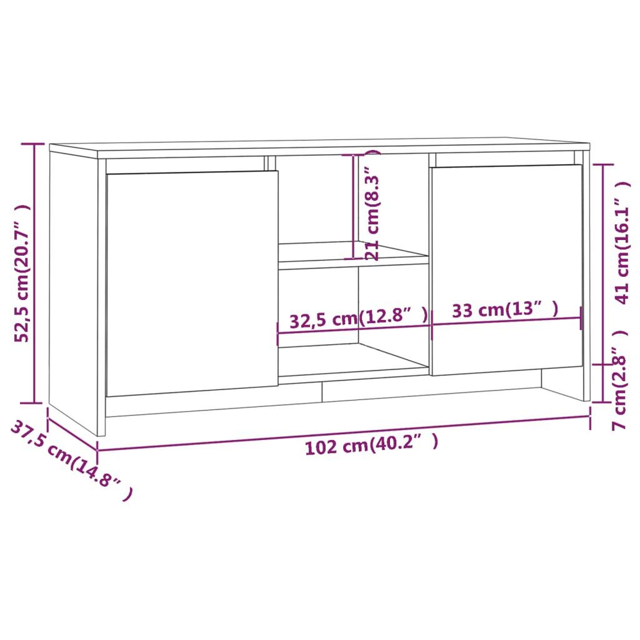 Voir la diapositive 6 : VIDAXL Meuble TV Sonoma gris 102x37,5x52,5 cm Bois d'ingenierie