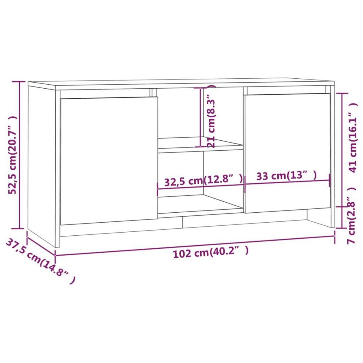 VIDAXL Meuble TV Sonoma gris 102x37,5x52,5 cm Bois d'ingenierie