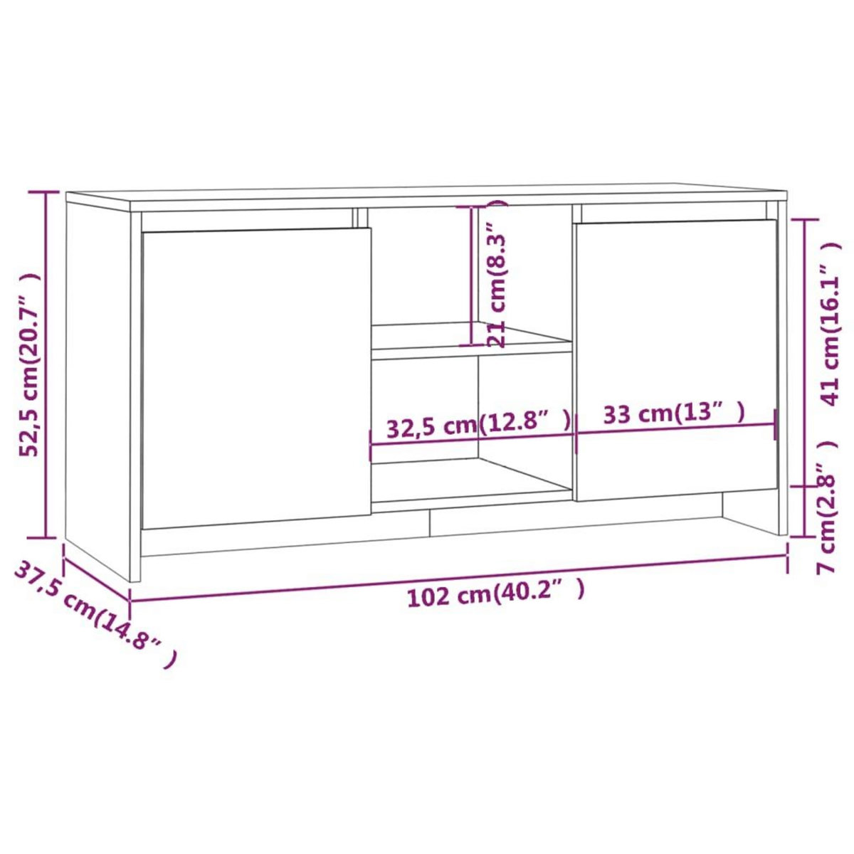 VIDAXL Meuble TV Sonoma gris 102x37,5x52,5 cm Bois d'ingenierie