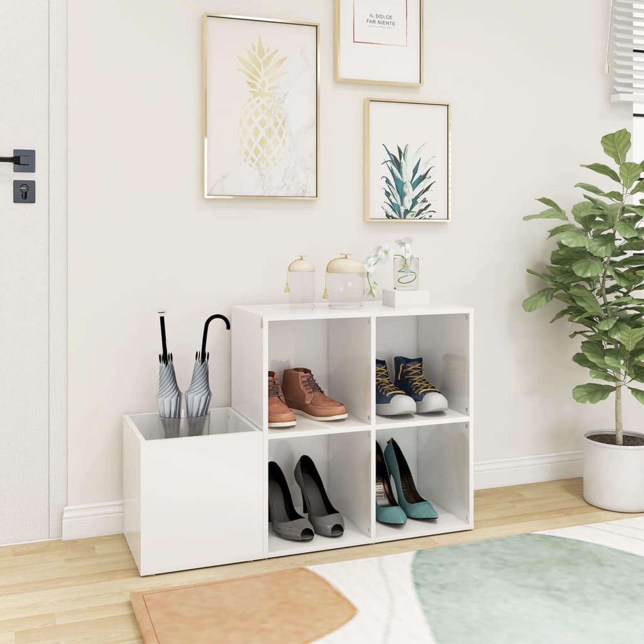 Voir la diapositive 3 : VIDAXL Armoire a chaussures d'entree blanc brillant bois ingenierie