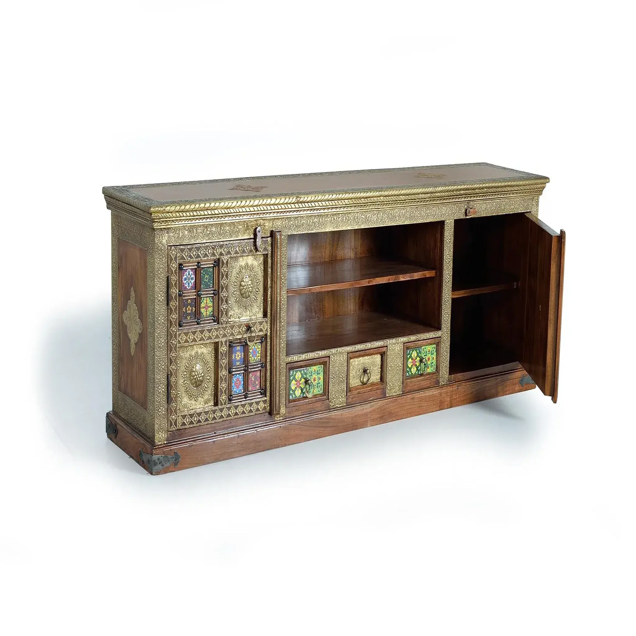Voir la diapositive 2 : GINER Y COLOMER SL Meuble tv en bois d'acacia 180 cm style artisanal ethnique
