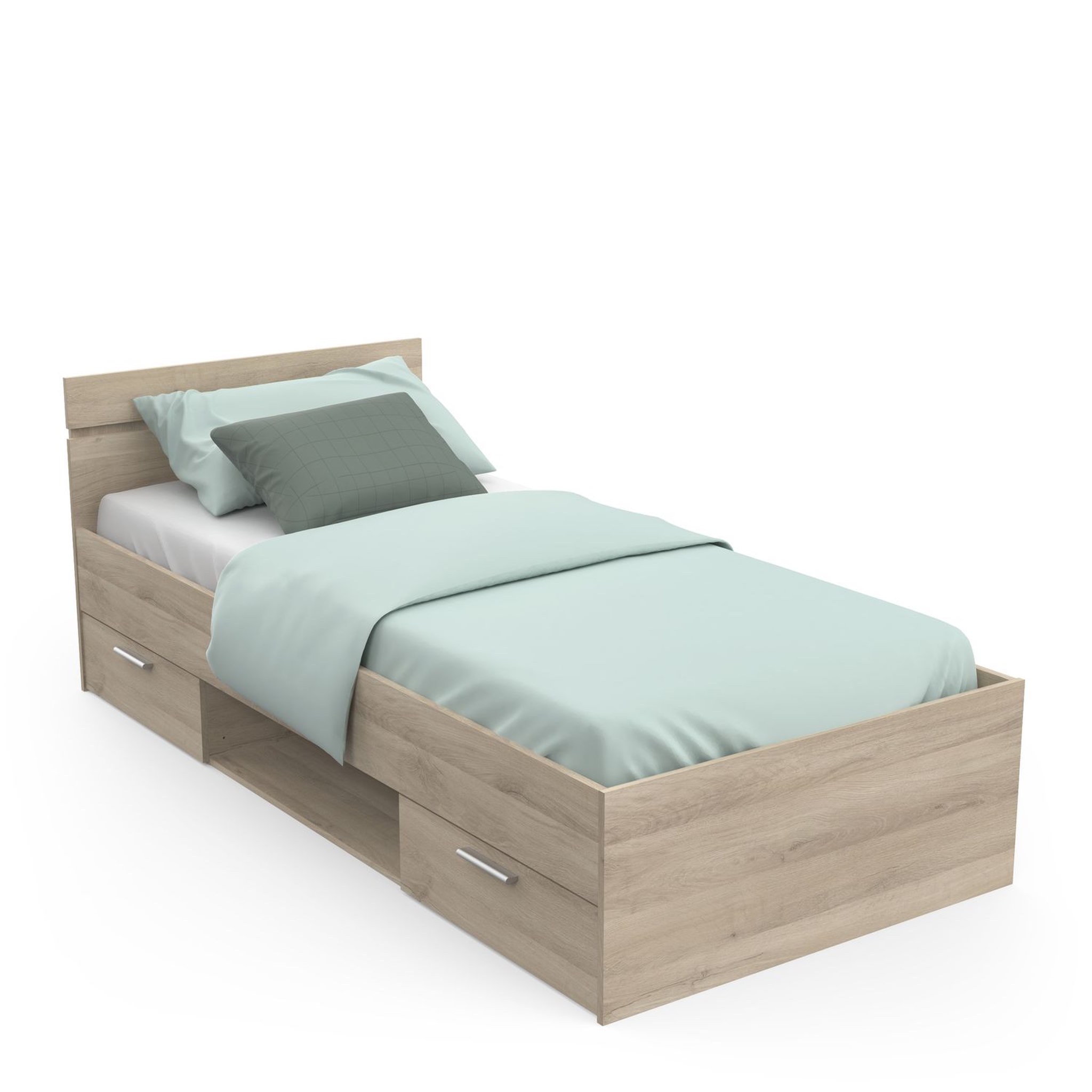 Voir la diapositive 1 : Lit  90x200cm 2 tiroirs 1 niche de rangement GANDY