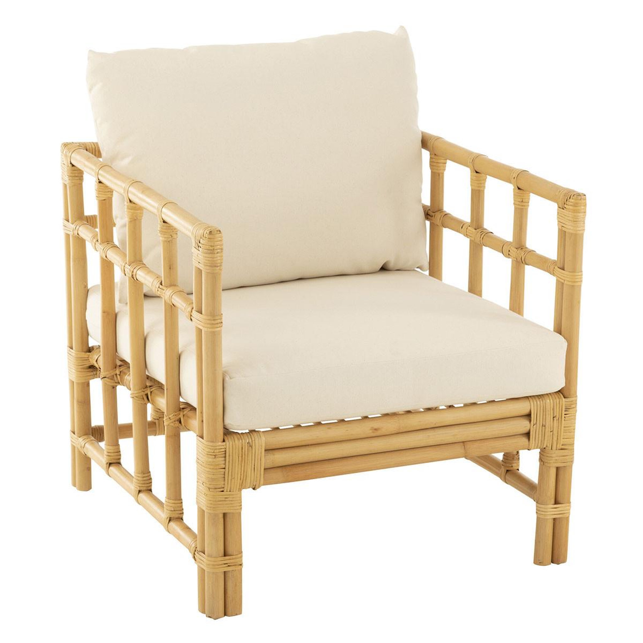 J-LINE Fauteuil en Rotin & Coussin  Elise  73cm Naturel