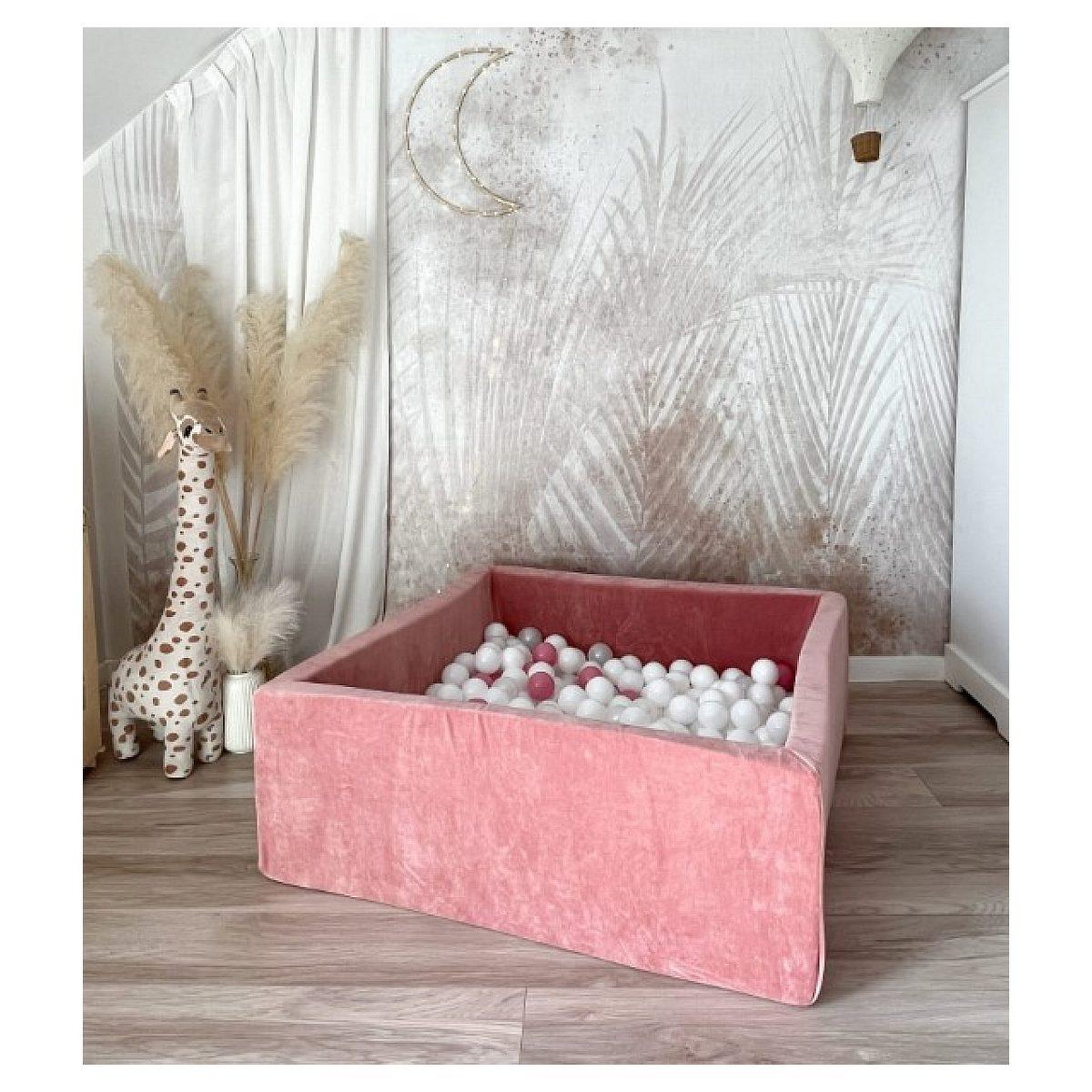 Voir la diapositive 2 : MONIO FOR KIDS Piscine à balles carrée en velours 106 cm rose + 400 balles