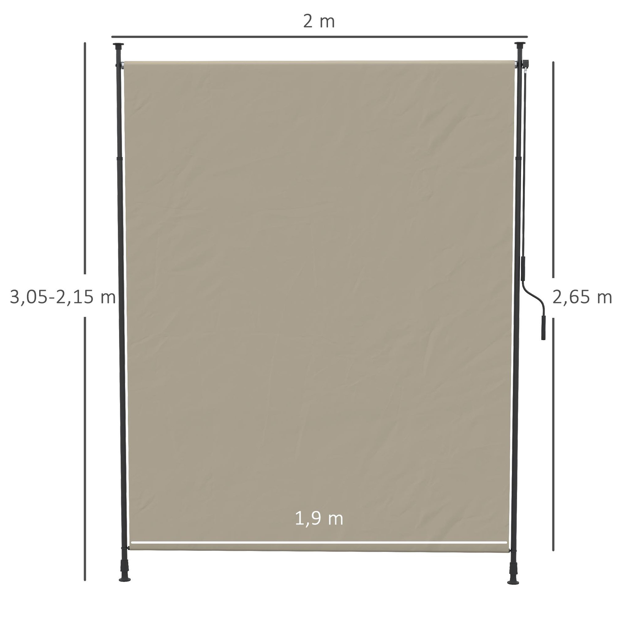 Voir la diapositive 3 : OUTSUNNY Store vertical réglable avec manivelle - brise-vue - installation sans perçage - alu métal grège