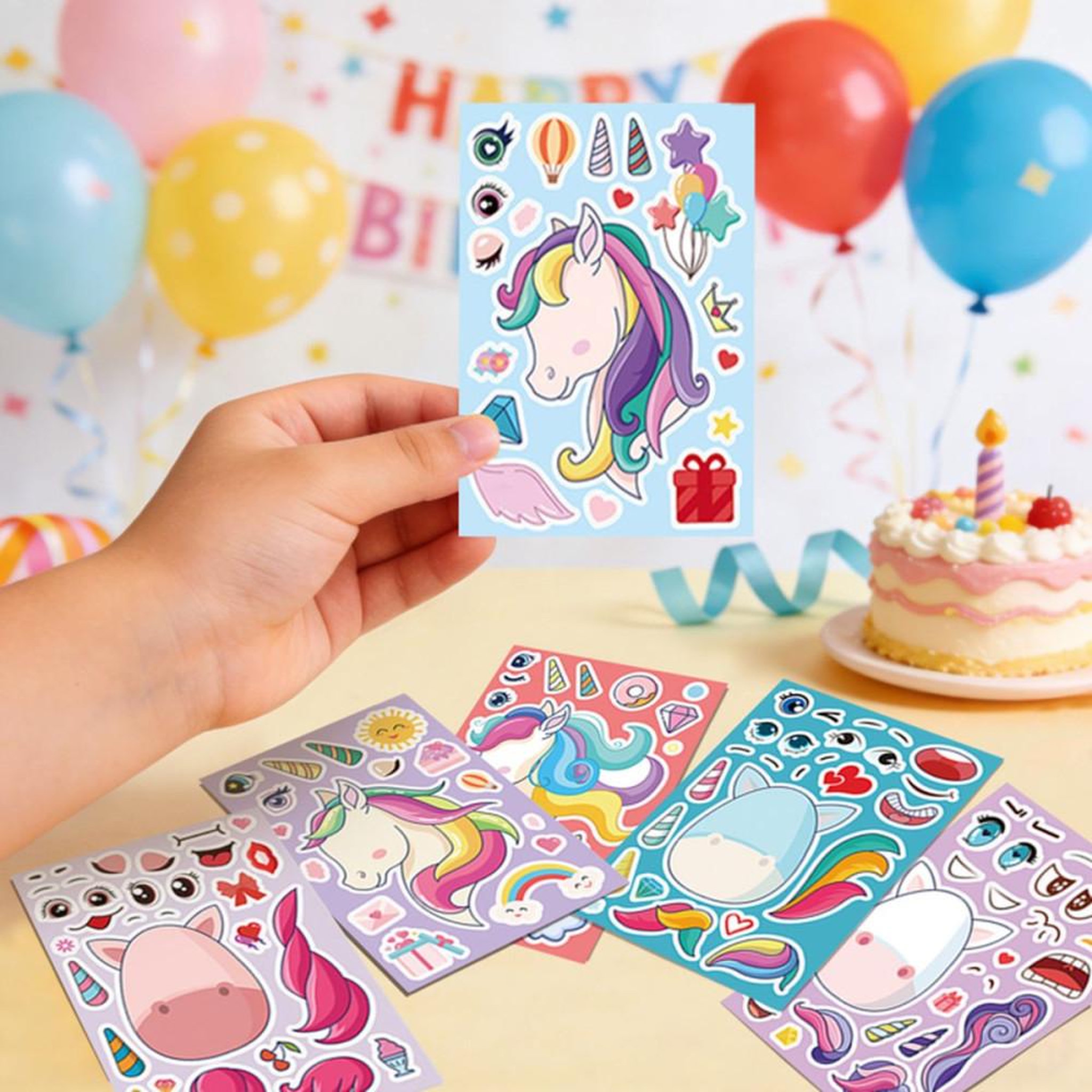Voir la diapositive 6 : Kit de remplissage sac cadeau licorne multicolore, set 108 pièces pour enfants