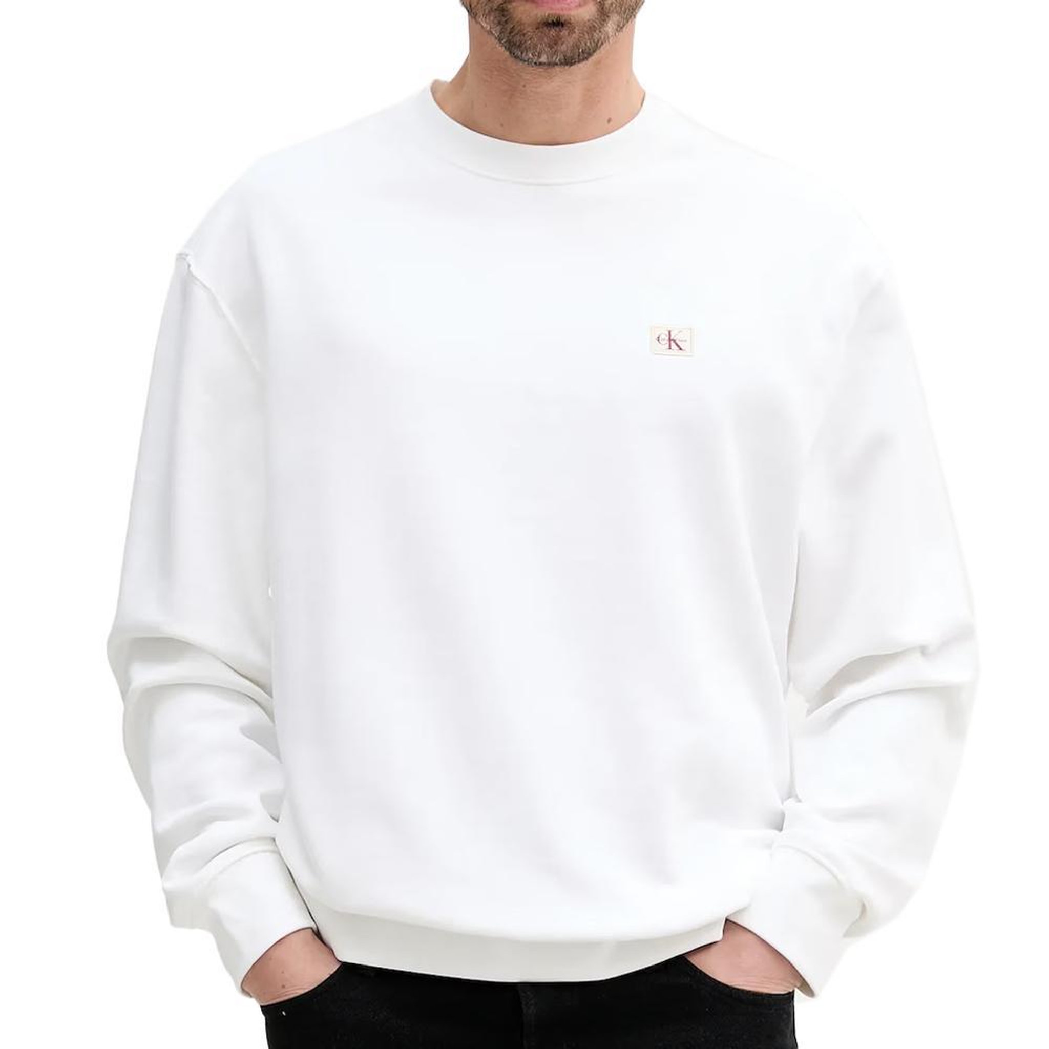 CALVIN KLEIN JEANS Sweat Blanc Homme Calvin Klein Jeans Badge Terry. Coloris disponibles : Blanc
