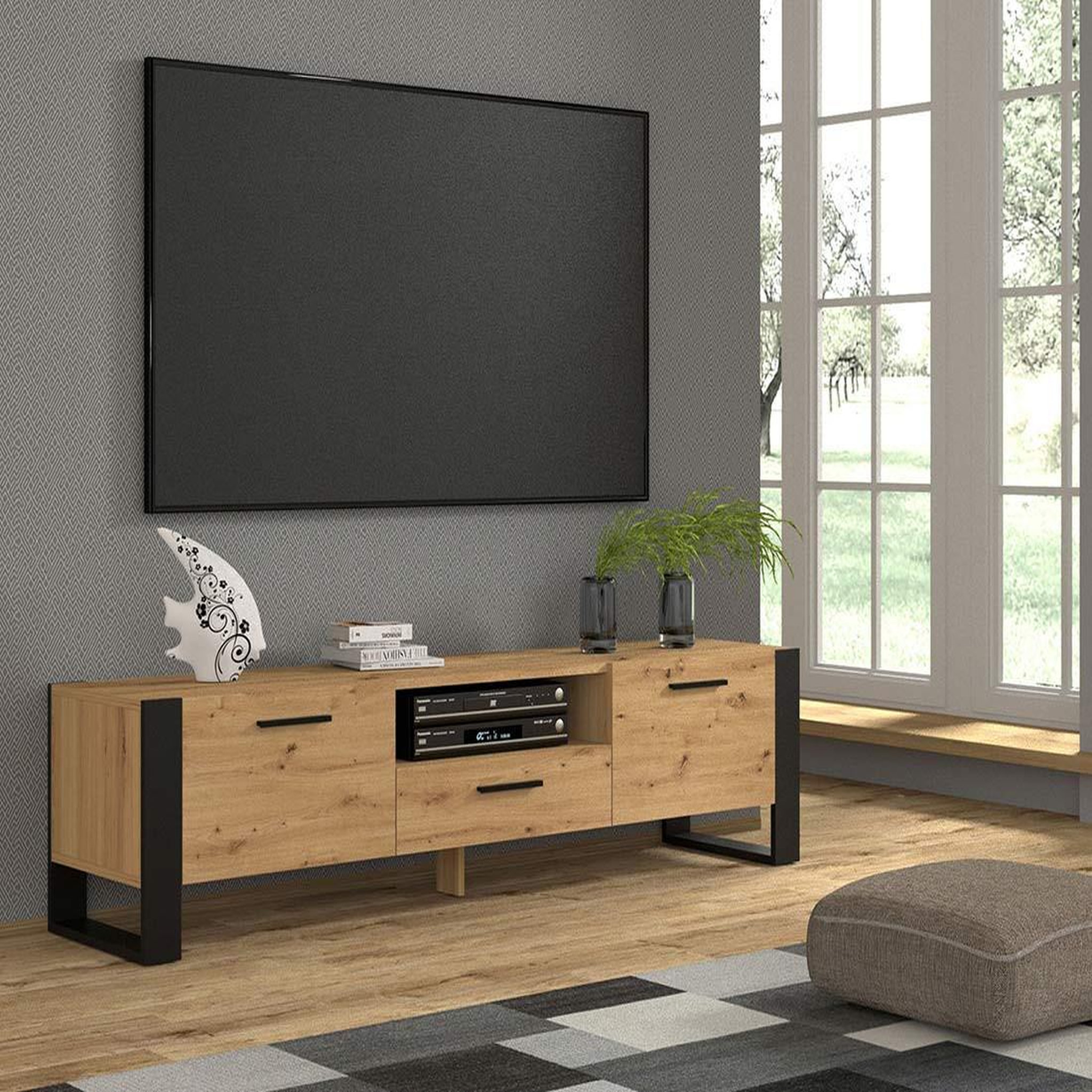 Voir la diapositive 3 : BEST MOBILIER Donnely - meuble tv - effet bois et noir - 200 cm