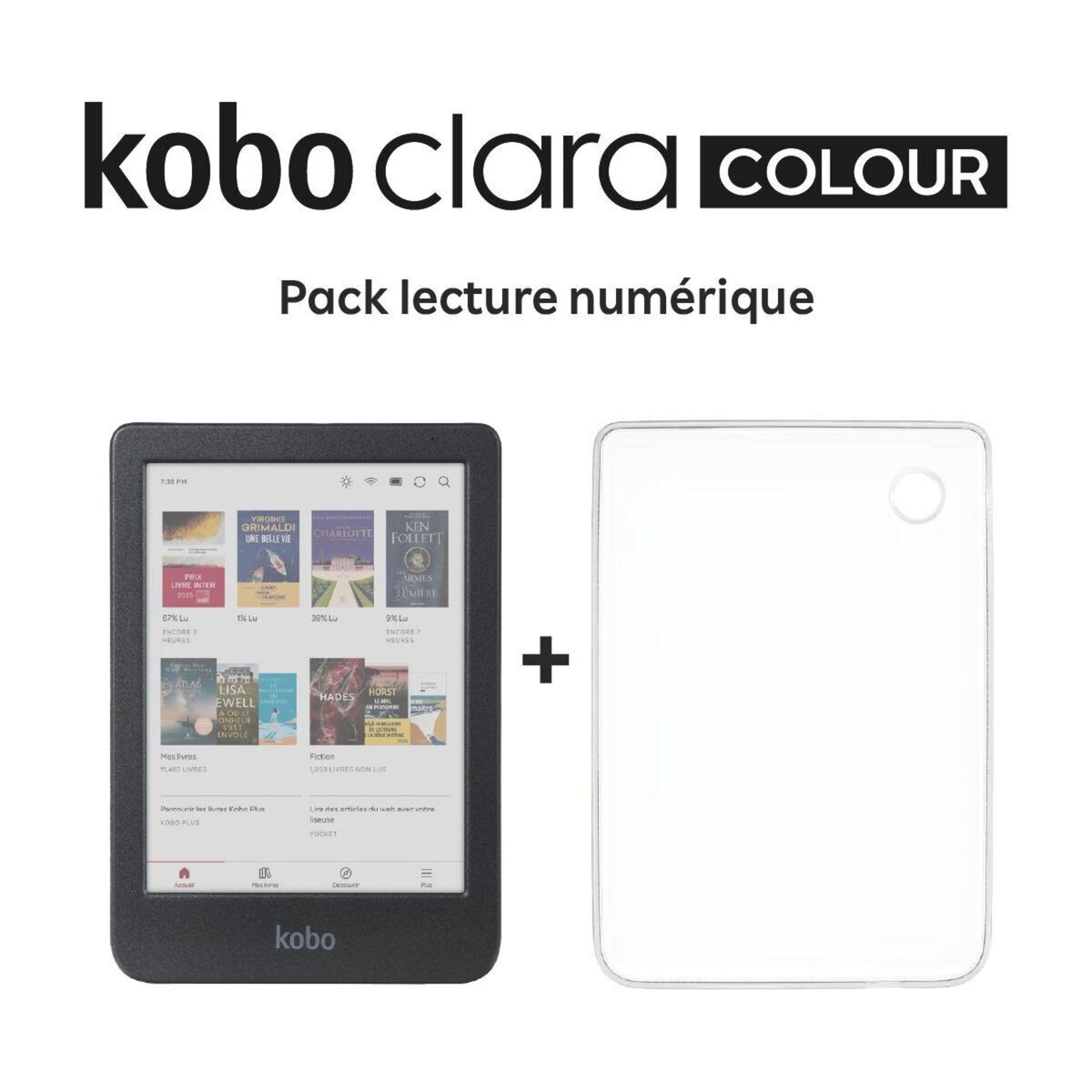 kobo Liseuse eBook Pack Clara Colour + Cover Transparente