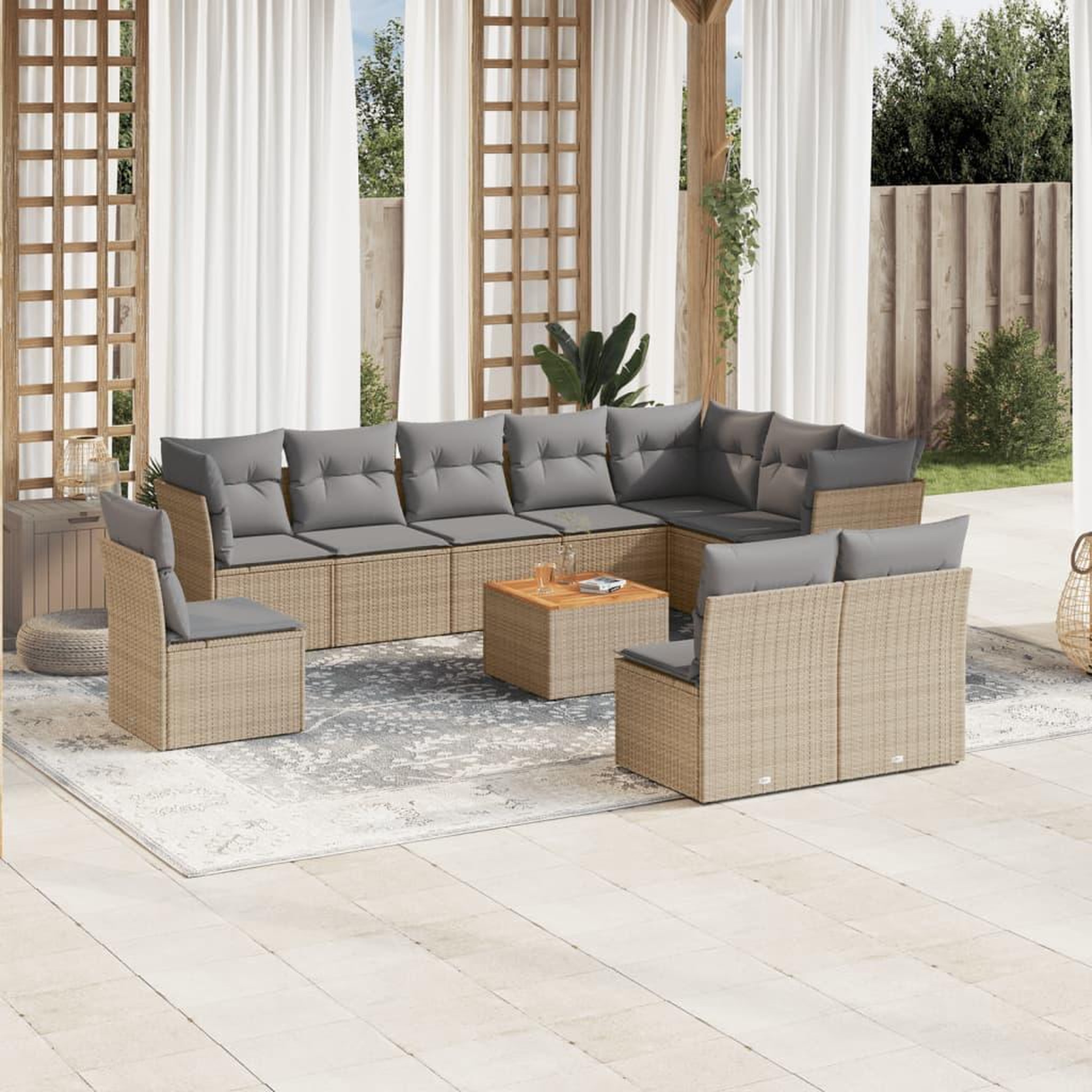 VIDAXL Salon de jardin et coussins 11 pcs melange beige resine tressee