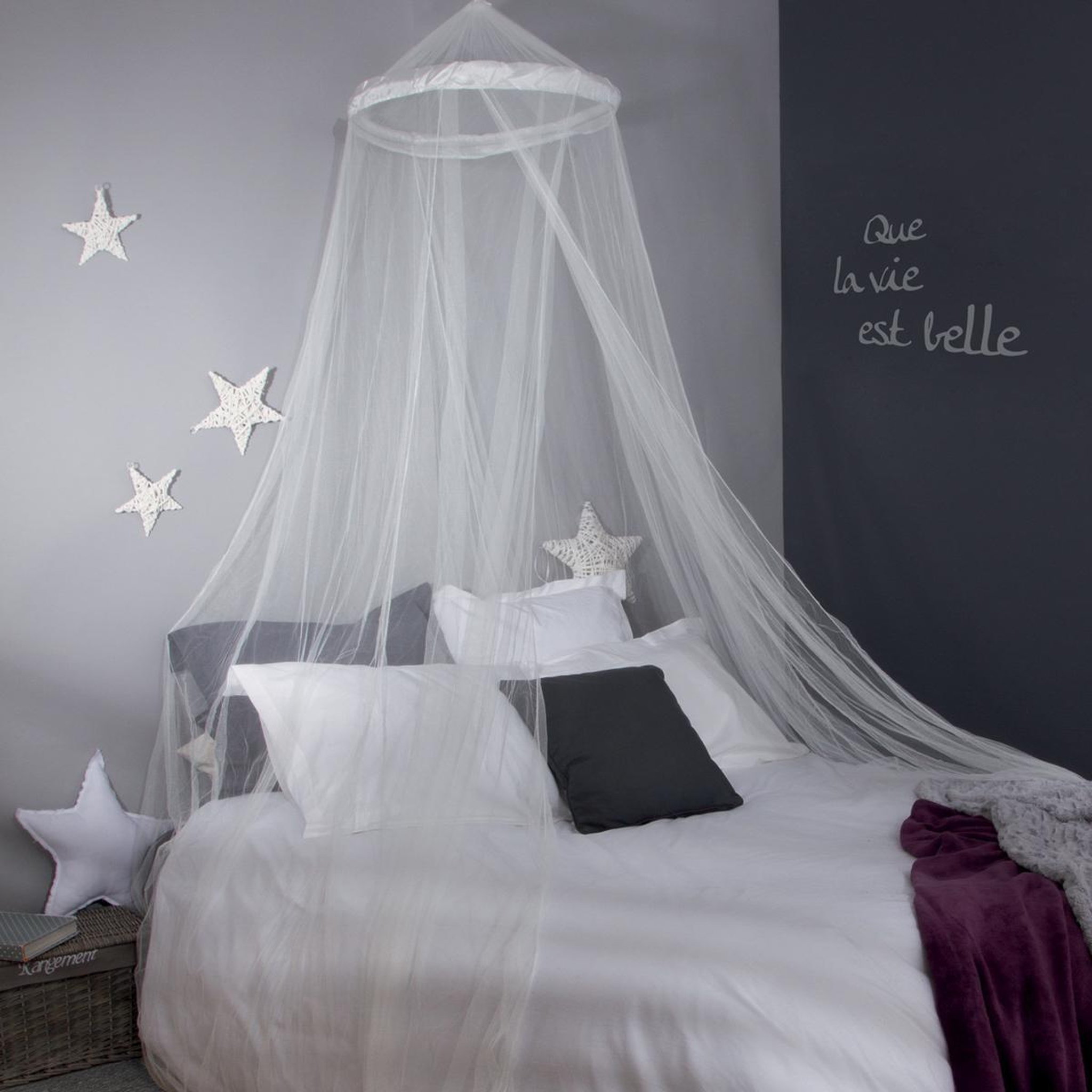 Voir la diapositive 3 : ATMOSPHERA Ciel de lit enfant  princesse  60x250cm blanc