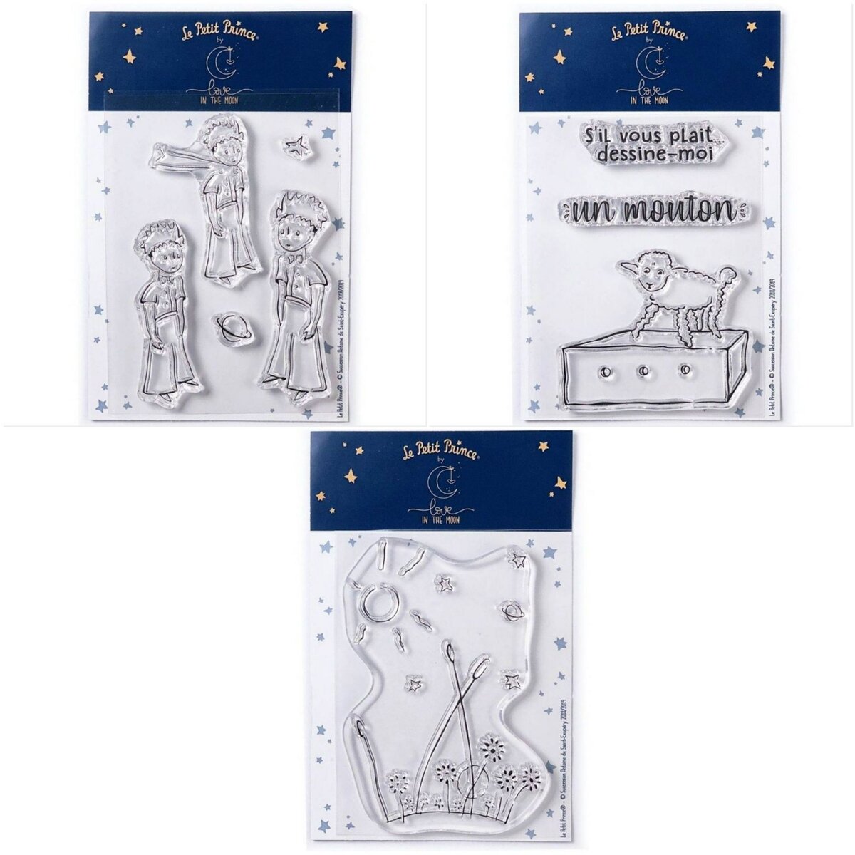  9 Tampons transparents Le Petit Prince Etoiles + Mouton + Paysage