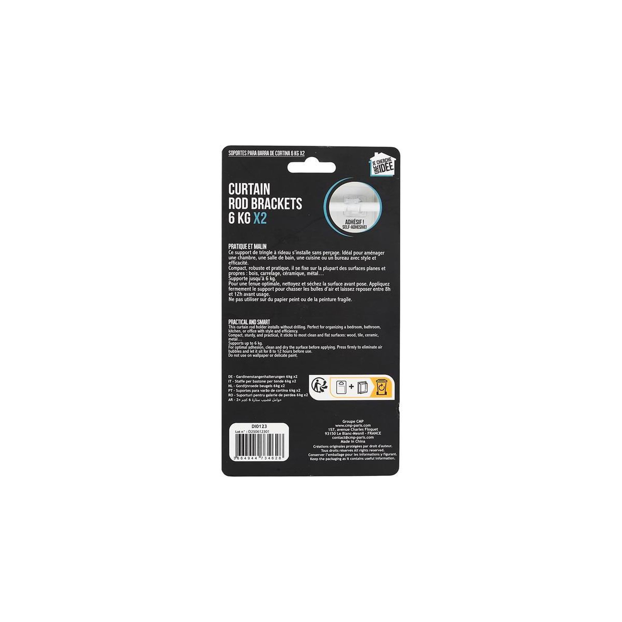 Voir la diapositive 6 : Je cherche une idee Lot de 2 supports de tringle  adhésifs  6cm transparent