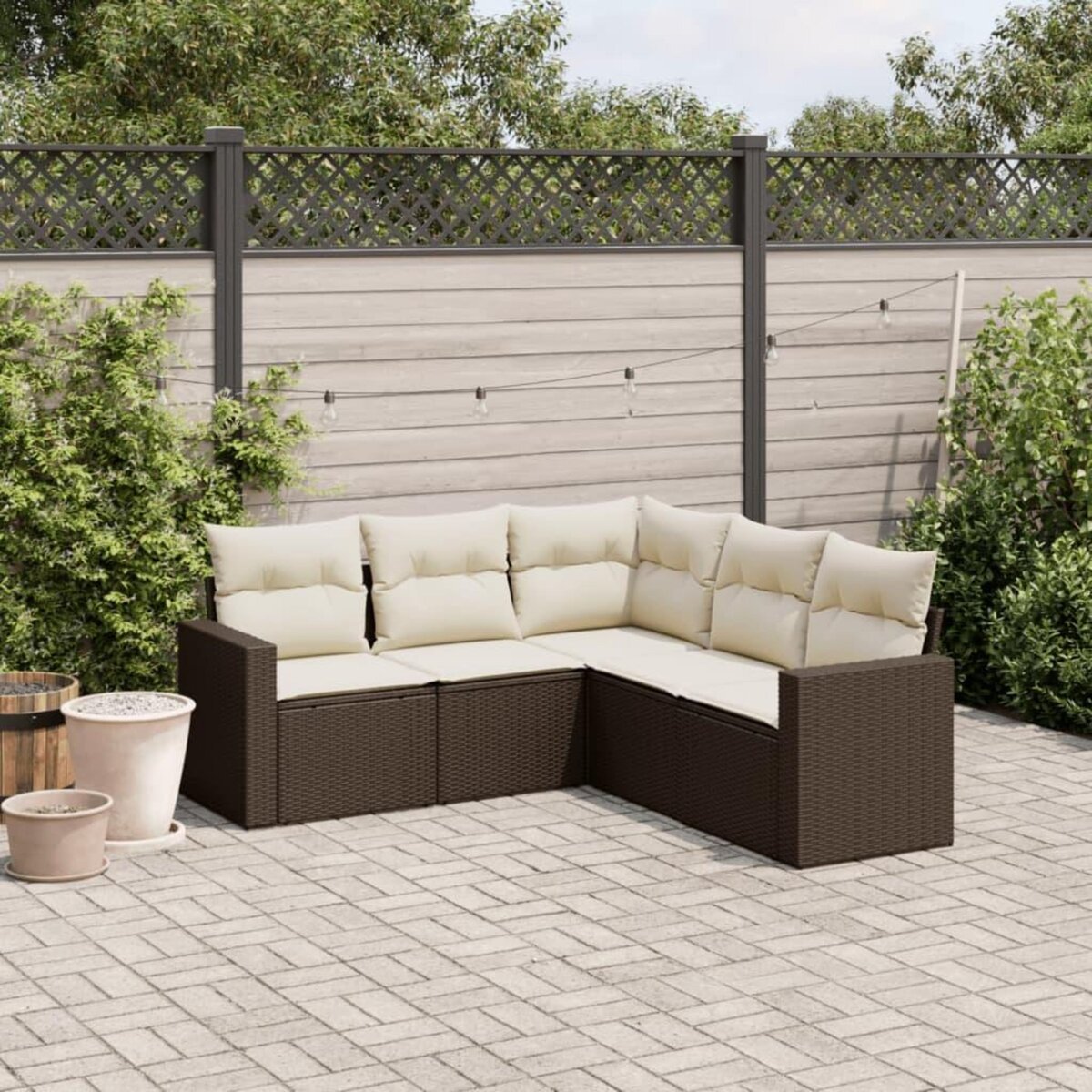 VIDAXL Salon de jardin avec coussins 5 pcs marron resine tressee