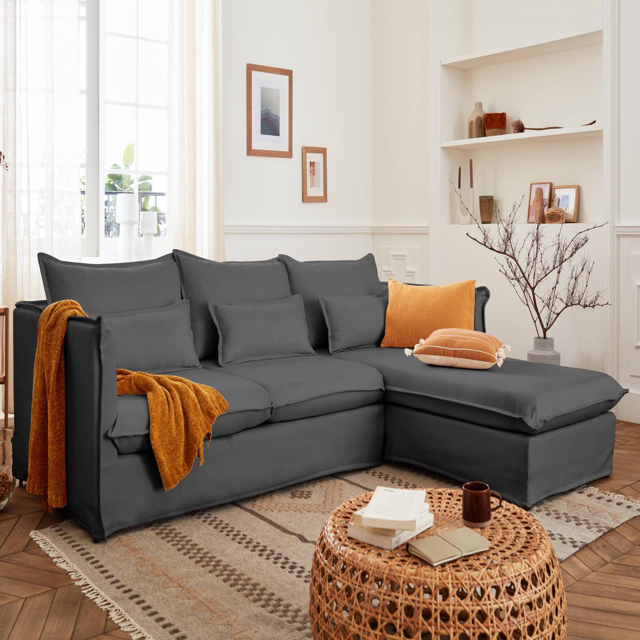 Voir la diapositive 1 : LISA DESIGN Adriann - canapé d'angle droit fixe - 4 places - en tissu déhoussable