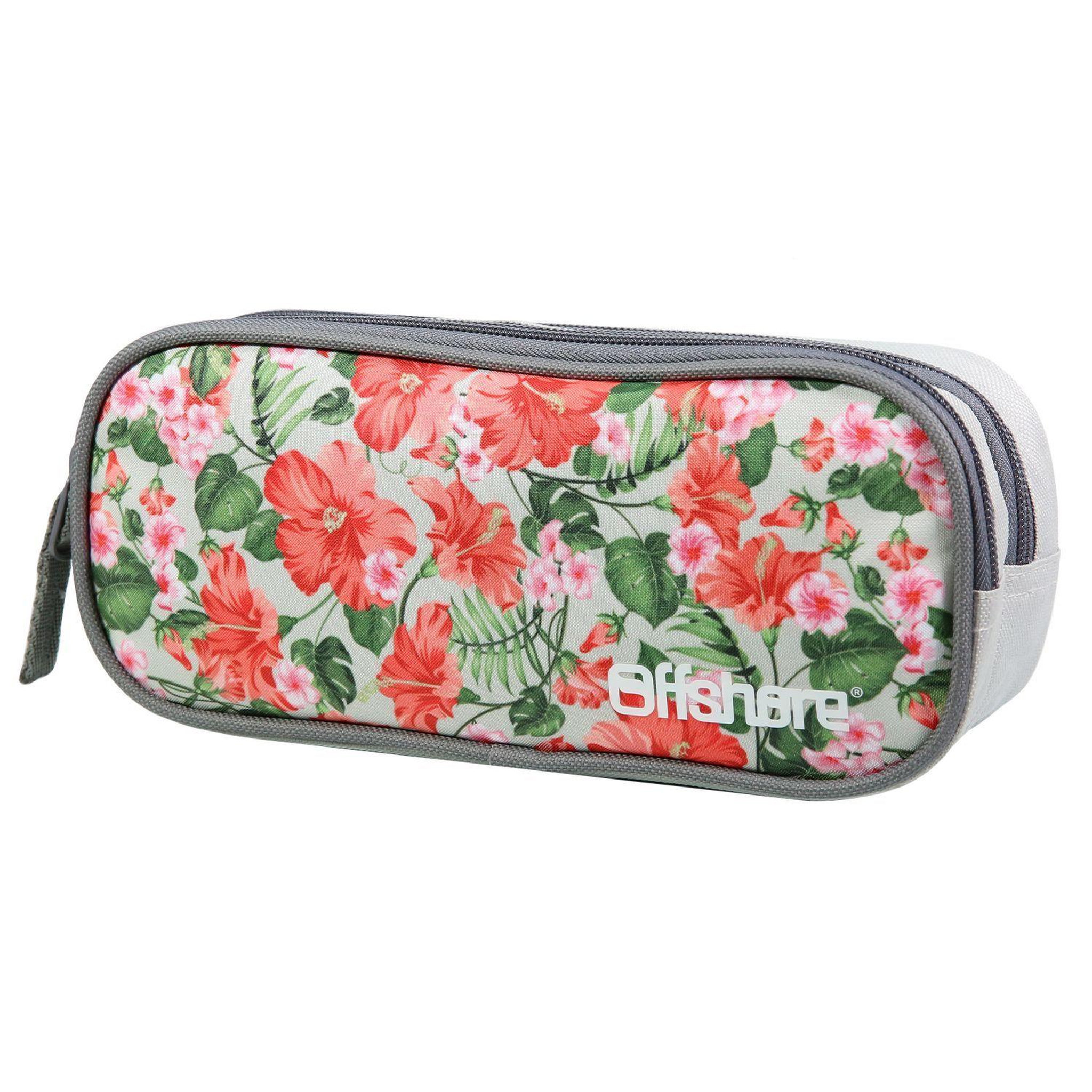 Voir la diapositive 2 : Bagtrotter BAGTROTTER Trousse scolaire 2 compartiments Offshore Grise Fleurs