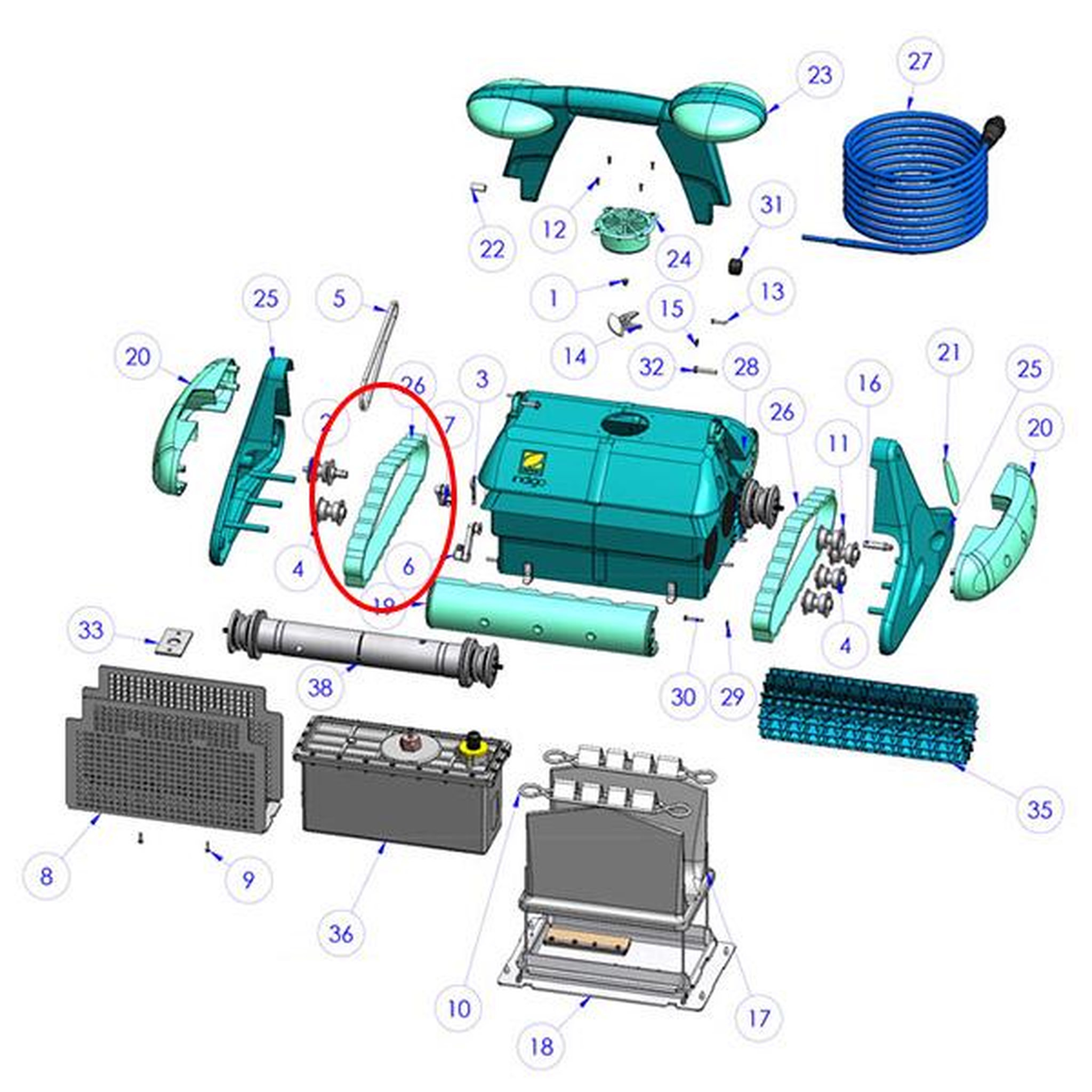 Voir la diapositive 2 : Zodiac Chenille turquoise pour robot indigo - W1222A