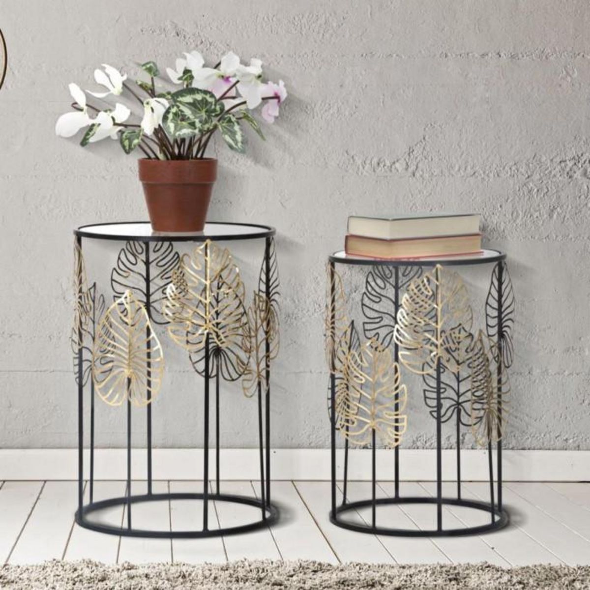 Paris Prix Lot de 2 Tables d'Appoint  Coppia  55cm Noir & Or