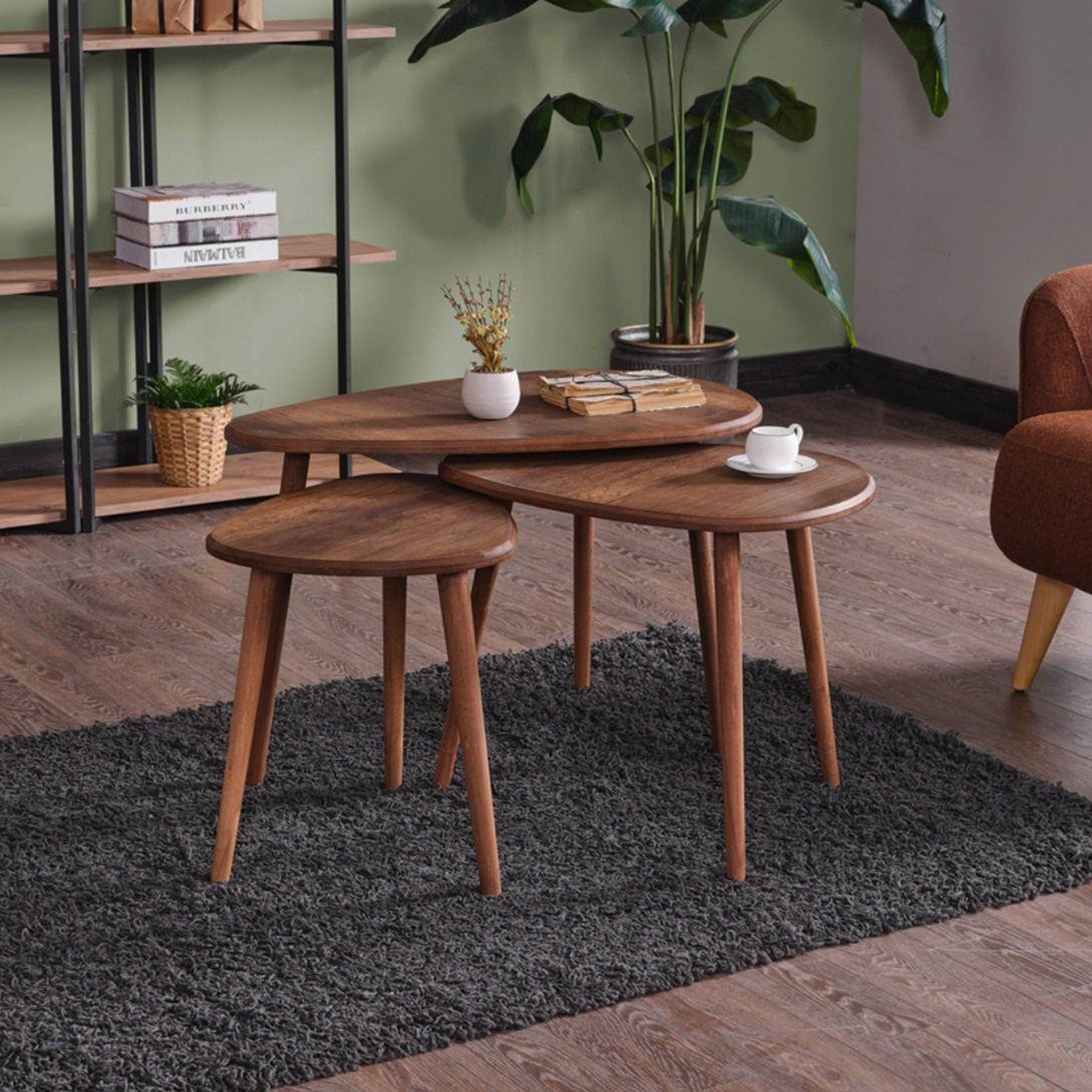 Voir la diapositive 2 : Habitat et Jardin Ensemble de table basse en bois  alvin  80 x 52 x 50 cm - noyer