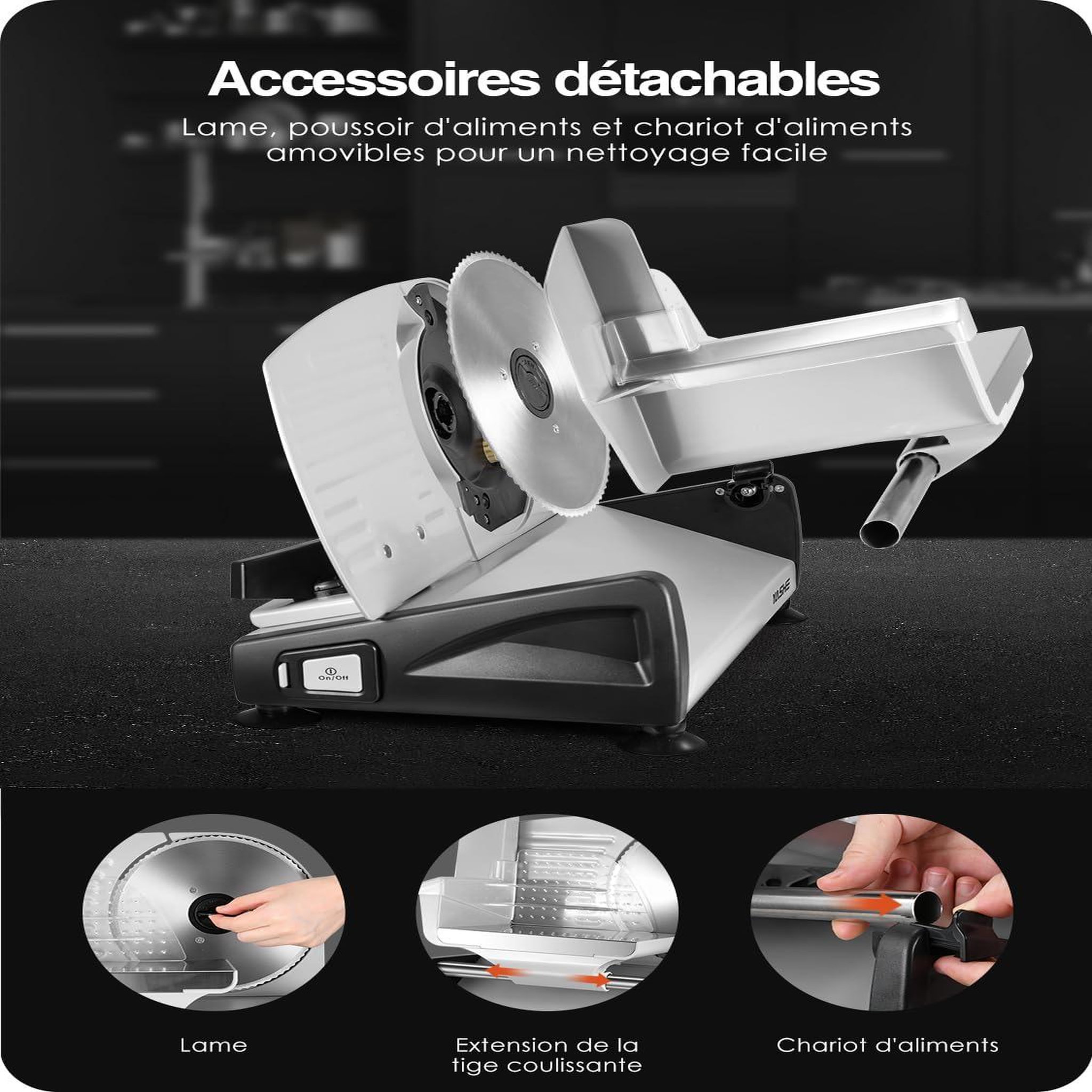 Voir la diapositive 4 : YASHE Trancheuse électrique 250 W, 2 lames Ø 19 cm, 0–15 mm