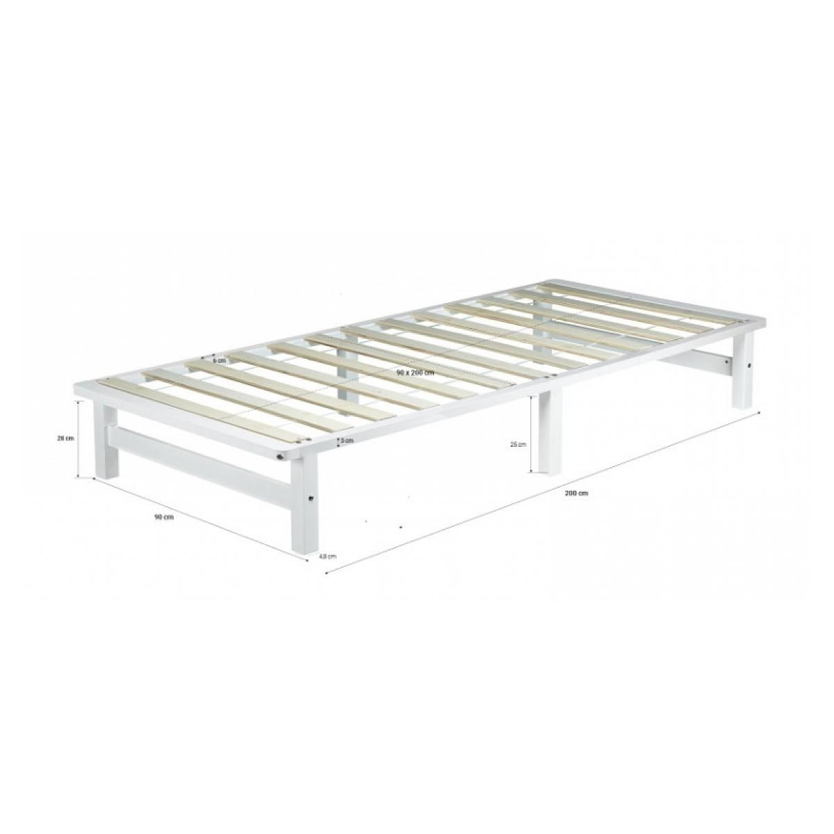 HomeStyle4U Lit palette bois 90x200cm blanc