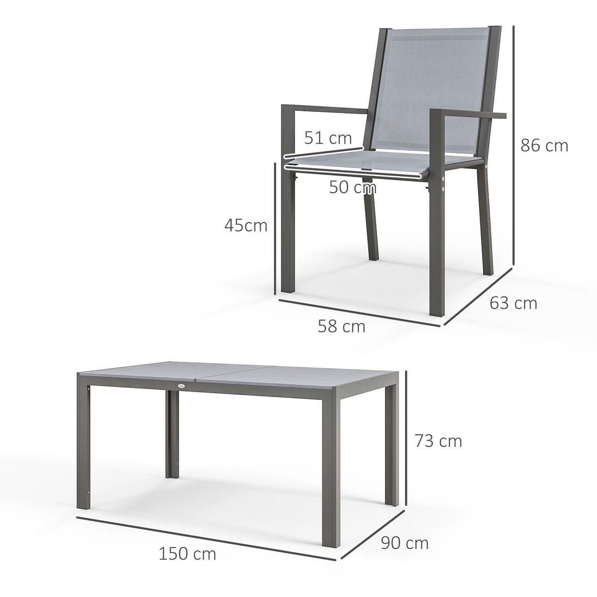 OUTSUNNY Ensemble salon de jardin repas - ensemble repas extérieur - 6 chaises empilables grande table effet bois - acier textilène gris