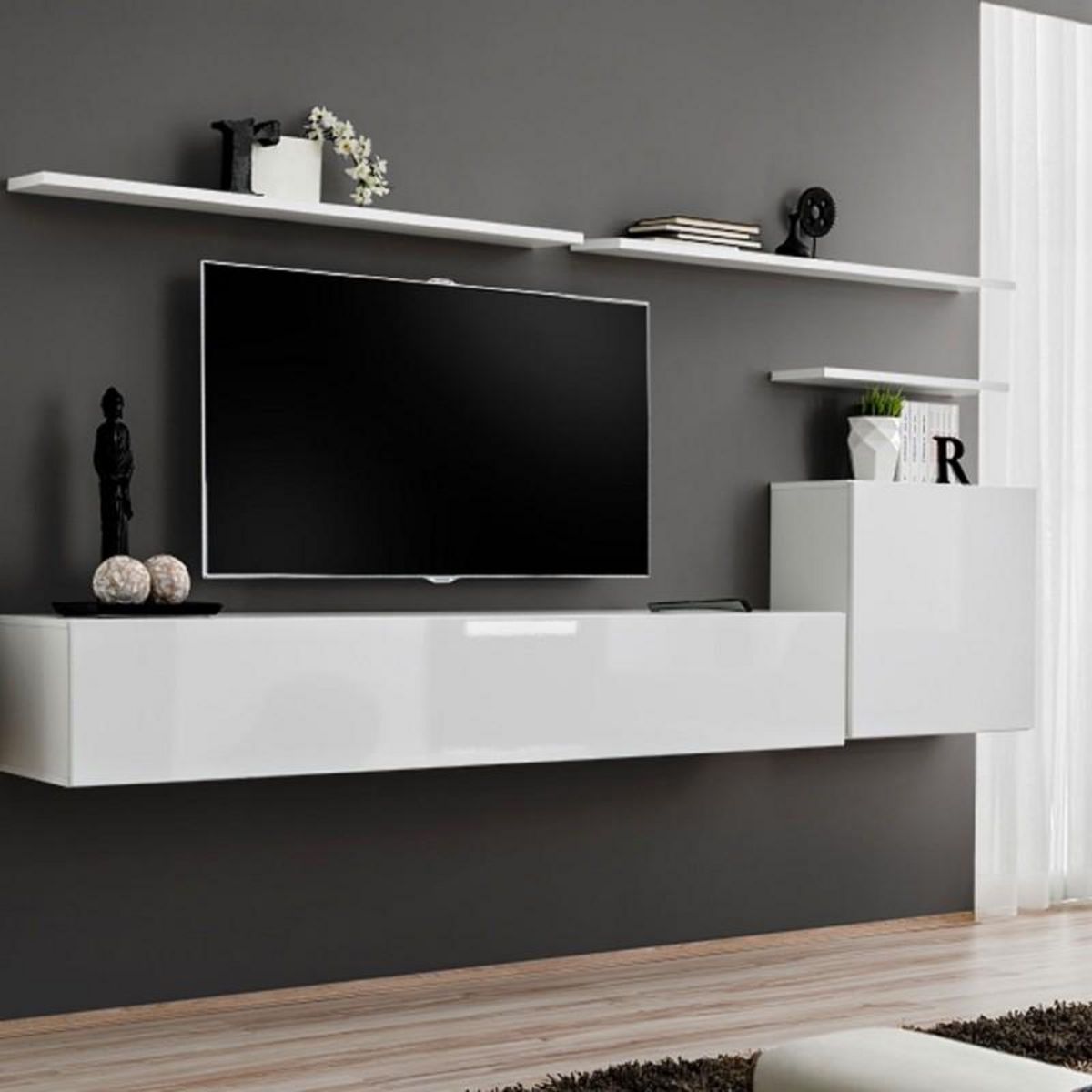 Paris Prix Meuble TV Mural Design  Switch I  330cm Blanc