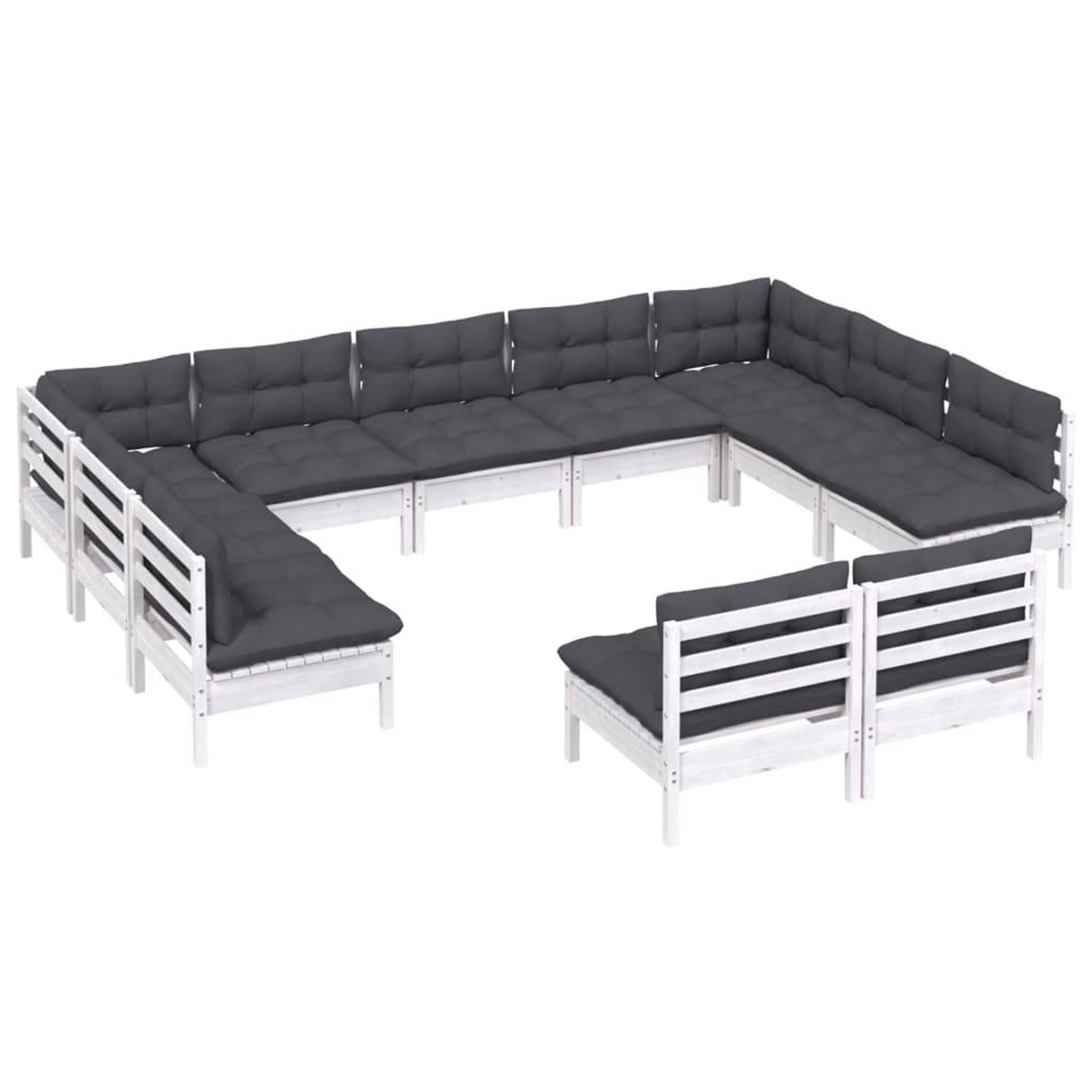 Voir la diapositive 3 : VIDAXL Salon de jardin 11 pcs avec coussins blanc bois de pin solide
