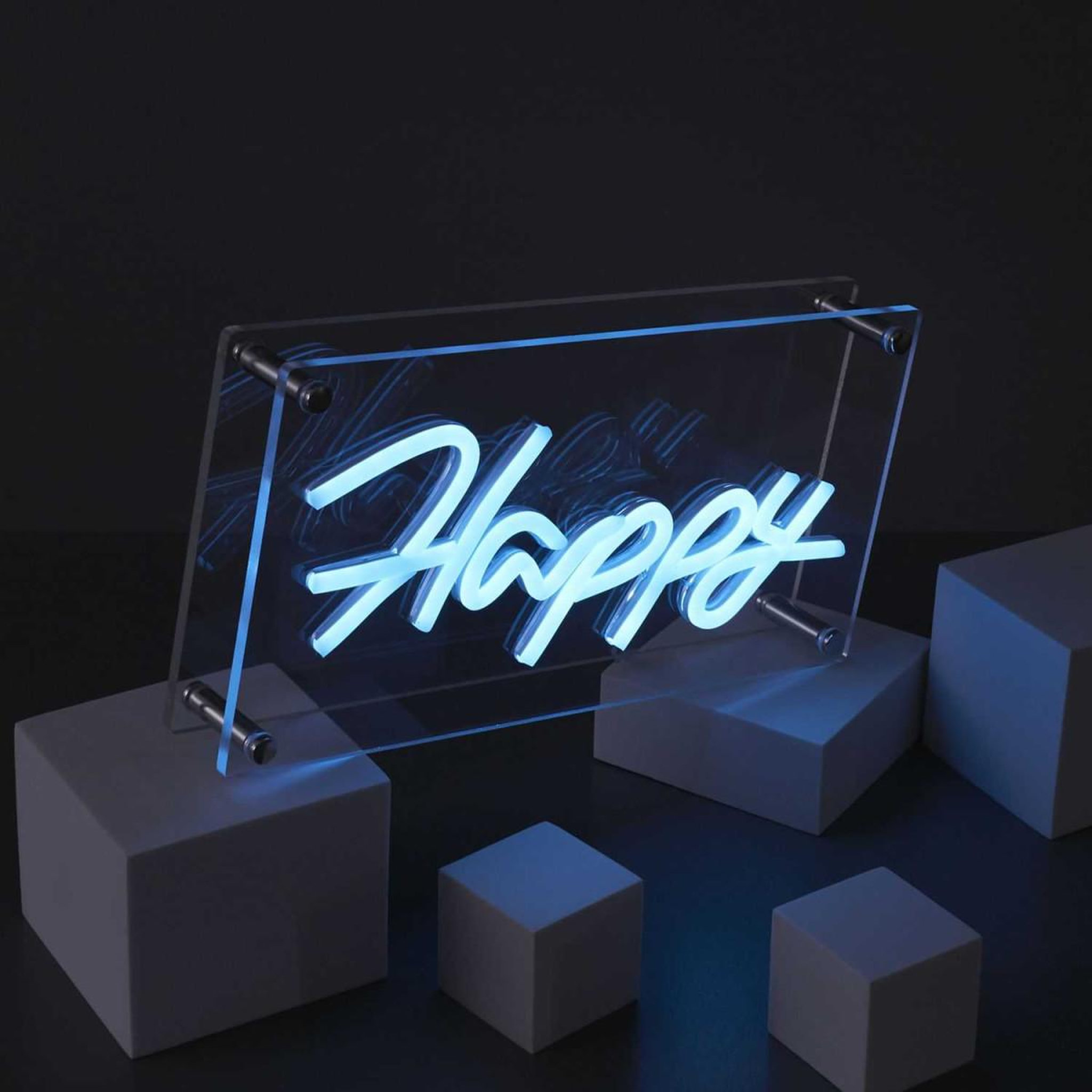 Voir la diapositive 5 : The Home Deco Factory Lampe acrylique effet néon  happy  30cm bleu