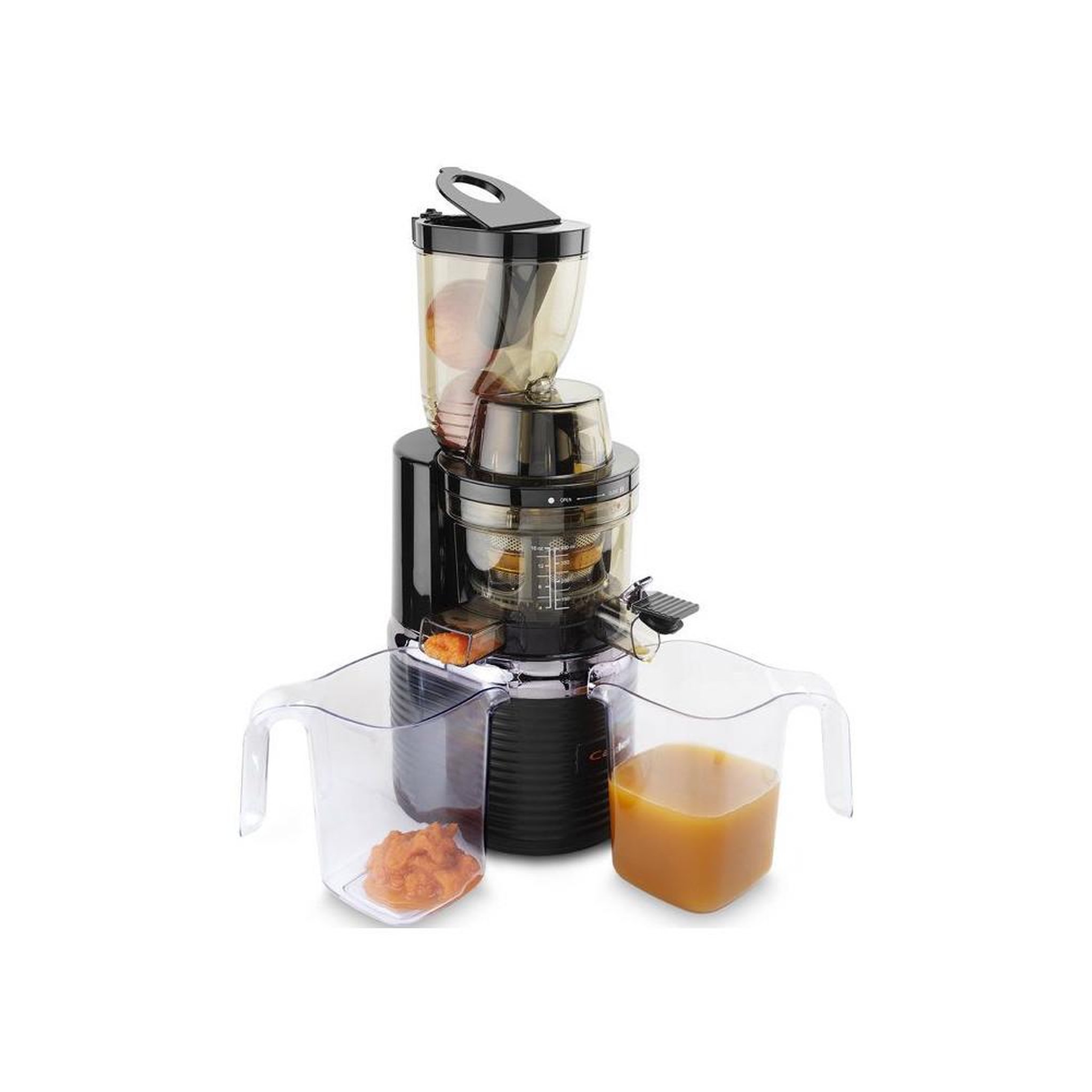 Voir la diapositive 5 : Presse-agrumes à extraction lente vertical 43 tr/min 200 W avec 3 filtres JS 8012, noir et argent