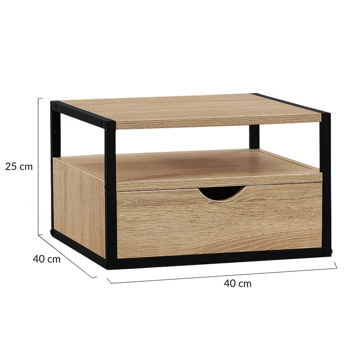 ID MARKET Lot de 2 tables de chevet murales DETROIT 1 tiroir + 1 tablette suspendus bois et métal noir design industriel