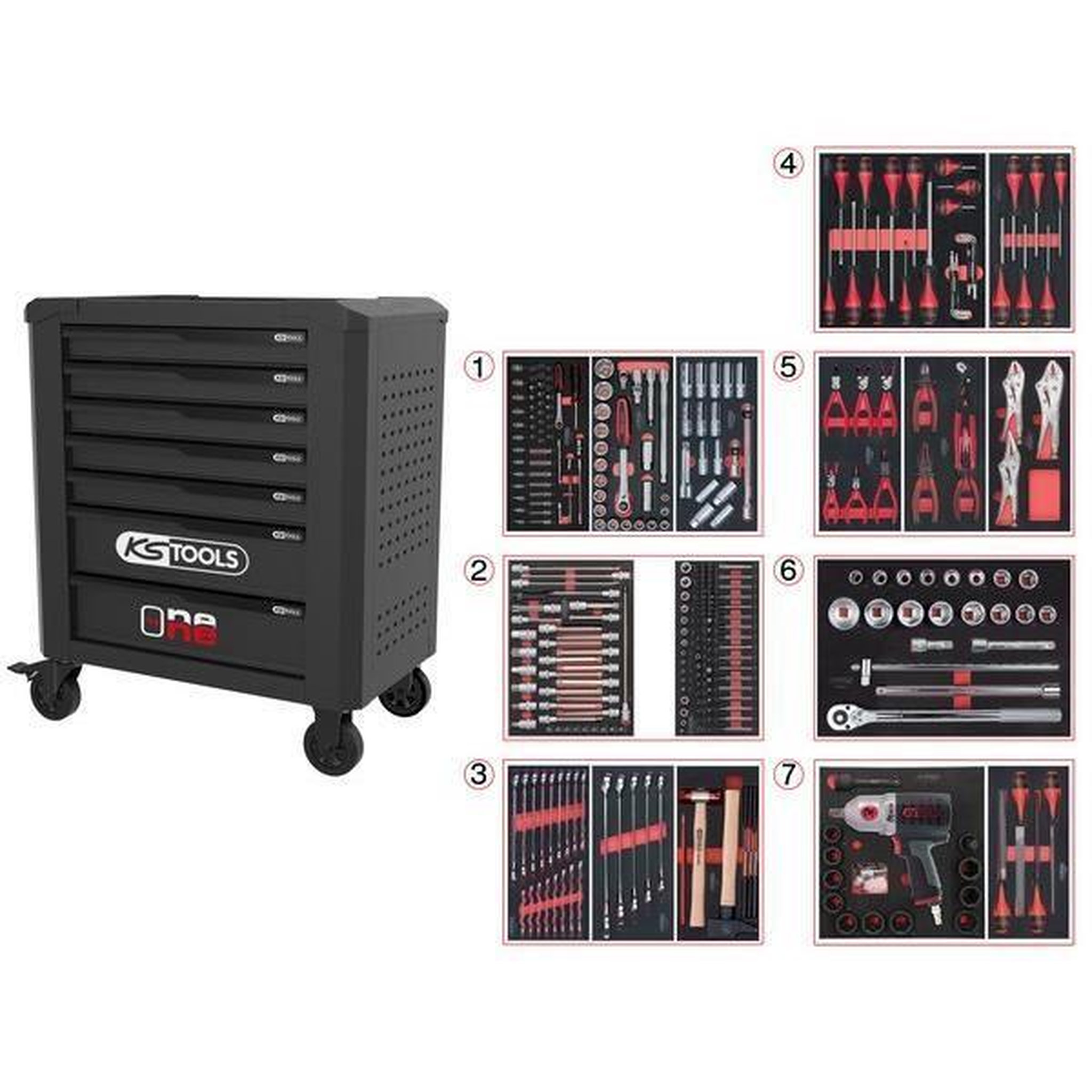 Voir la diapositive 3 : KS TOOLS Servante d'atelier - equipée - 7 tiroirs - ks tools - 823.7337f - noir - equipée de 337 outils - servante one by one