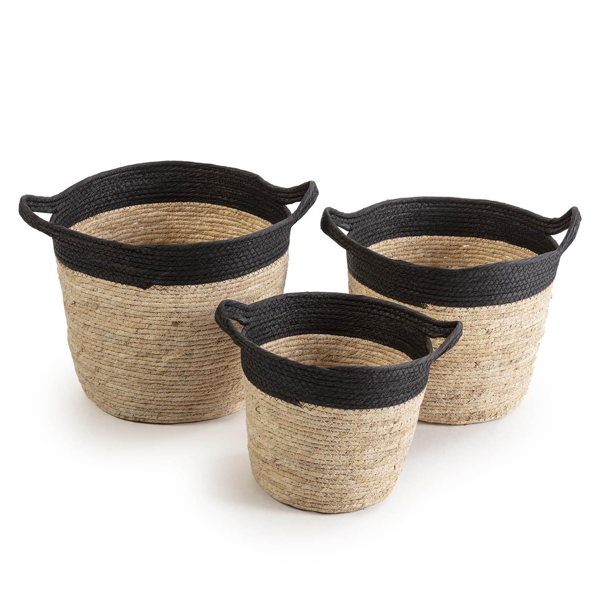 VS VENTA-STOCK Set de 3 paniers Otilia fibre naturelle et papier, noir/beige