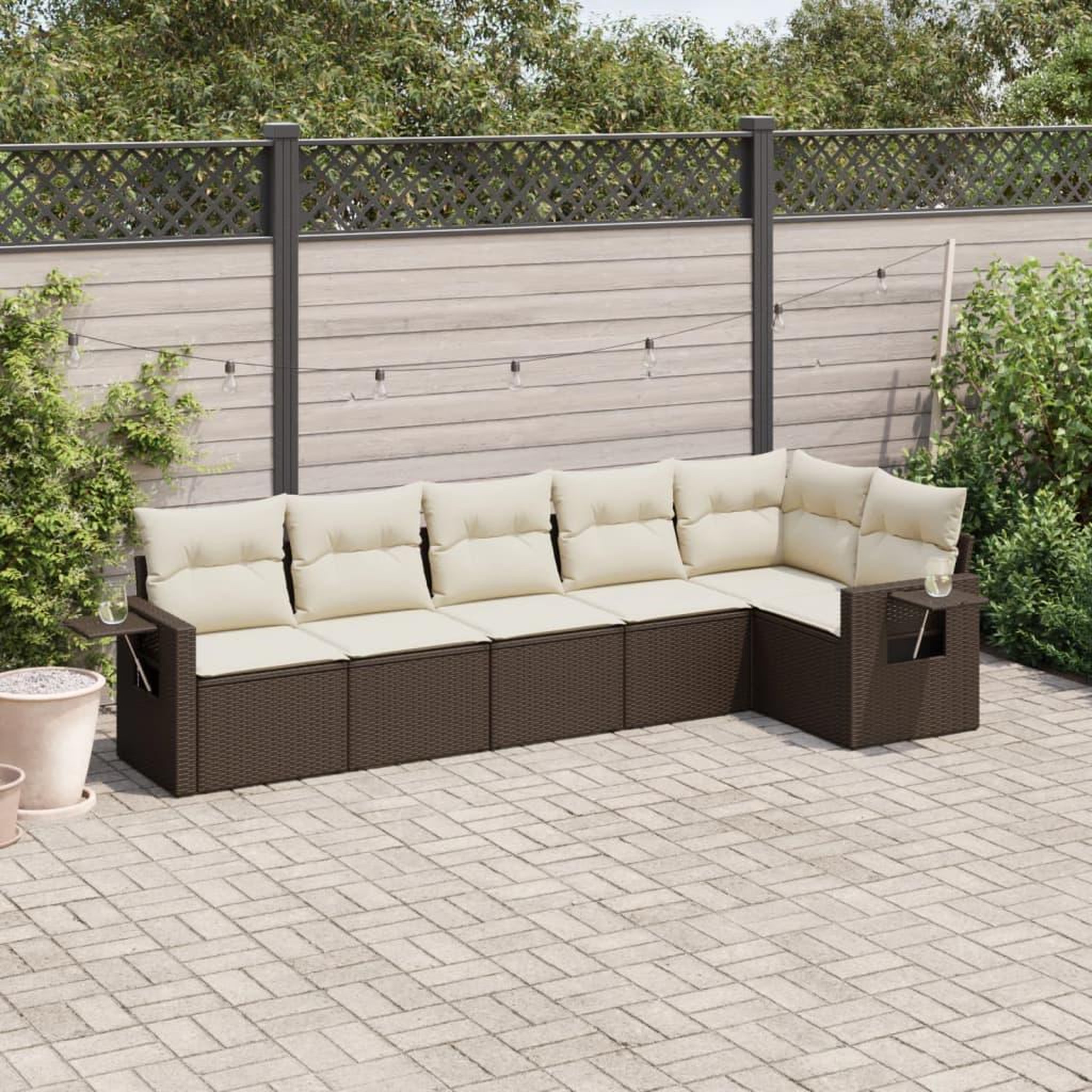 VIDAXL Salon de jardin avec coussins 6 pcs marron resine tressee