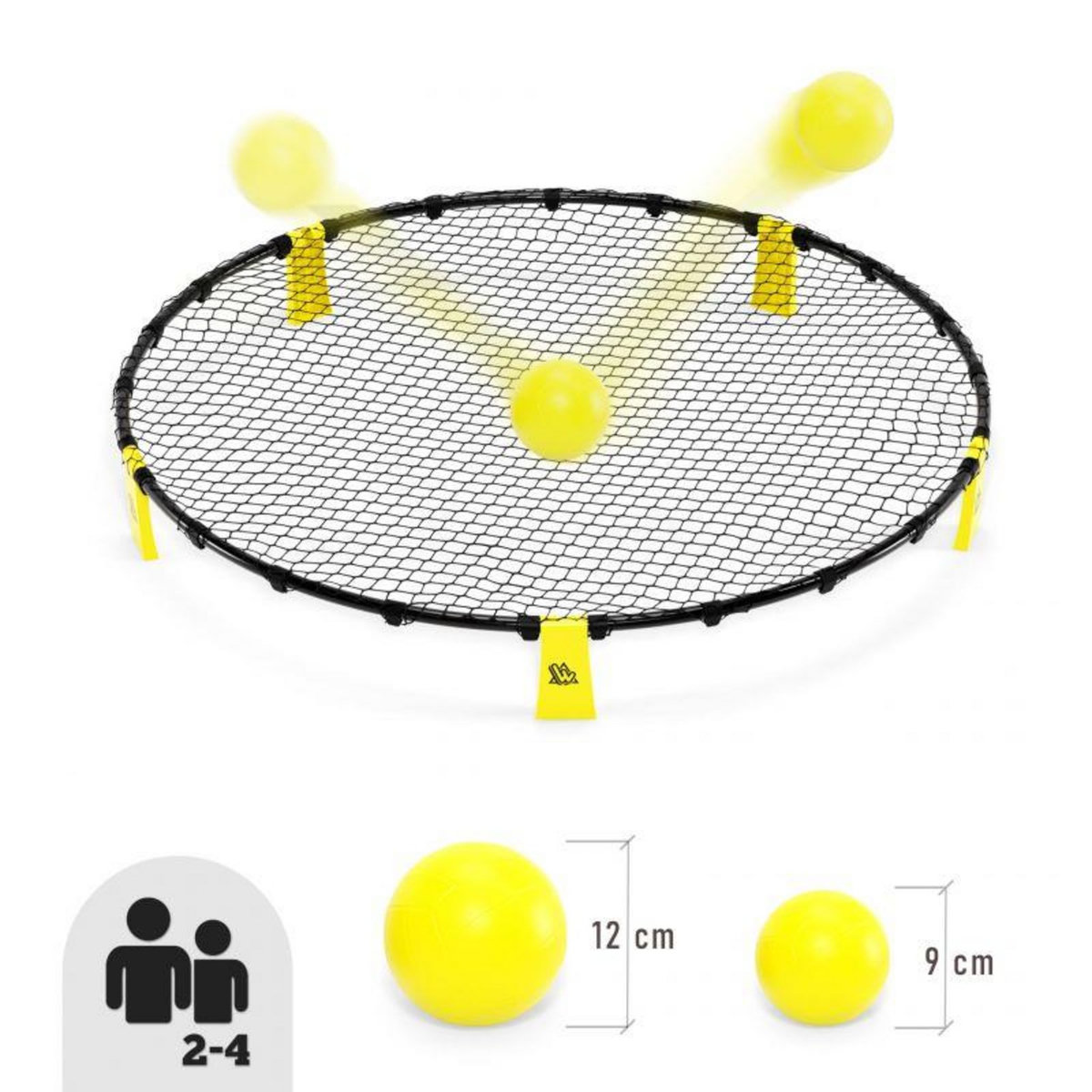 WOWSY Set de Smashball jaune 90cm avec 3 ballons, une pompe et un sac de transport