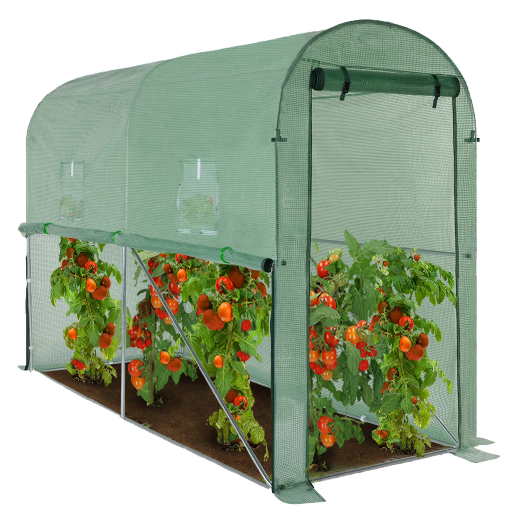 ID MARKET Serre à tomates de jardin 3m² 3 x 1 x 2 m acier galvanisé + bâche anti-uv relevable avec porte et 2 fenêtres verte